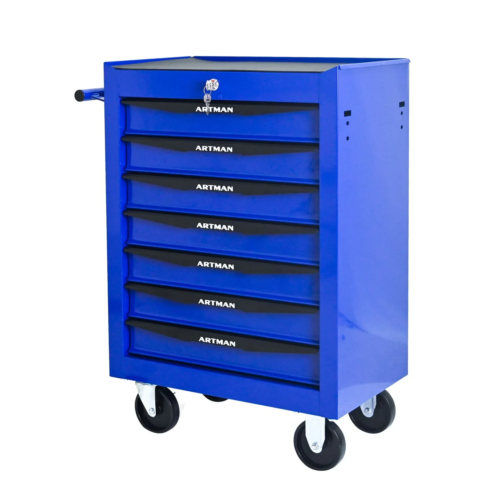 FARONZE Rolling Metal Tool Chest with 7 Drawers, 20 Steel Storage Cabinet with Ball Bearing Slides, Black and Blue Finish