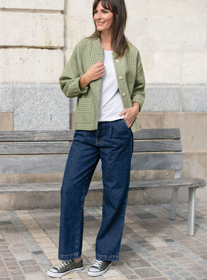 Pantalon femme 7/8ème en coton bleu