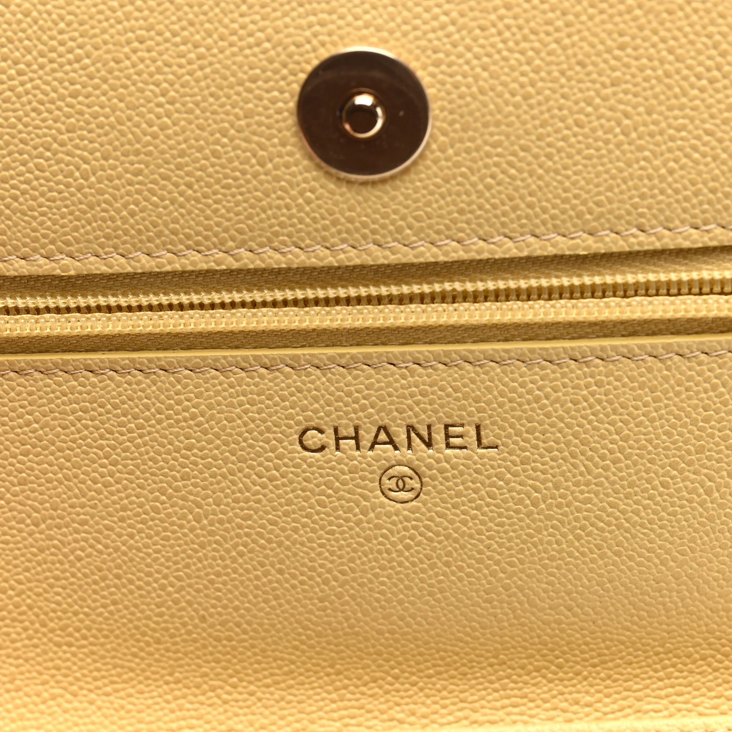 Caviar Quilted Studded CC Wallet on Chain WOC Yellow