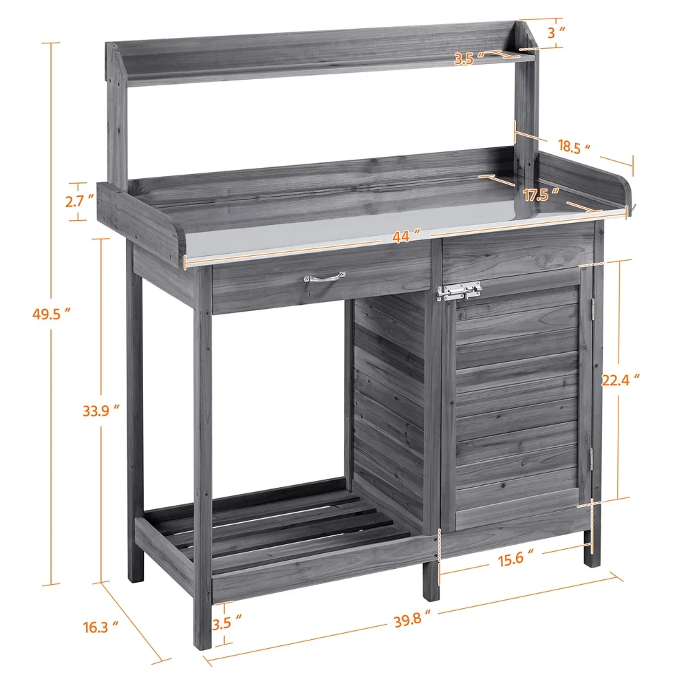 SmileMart Wooden Garden Potting Bench Table with Cabinet, Gray
