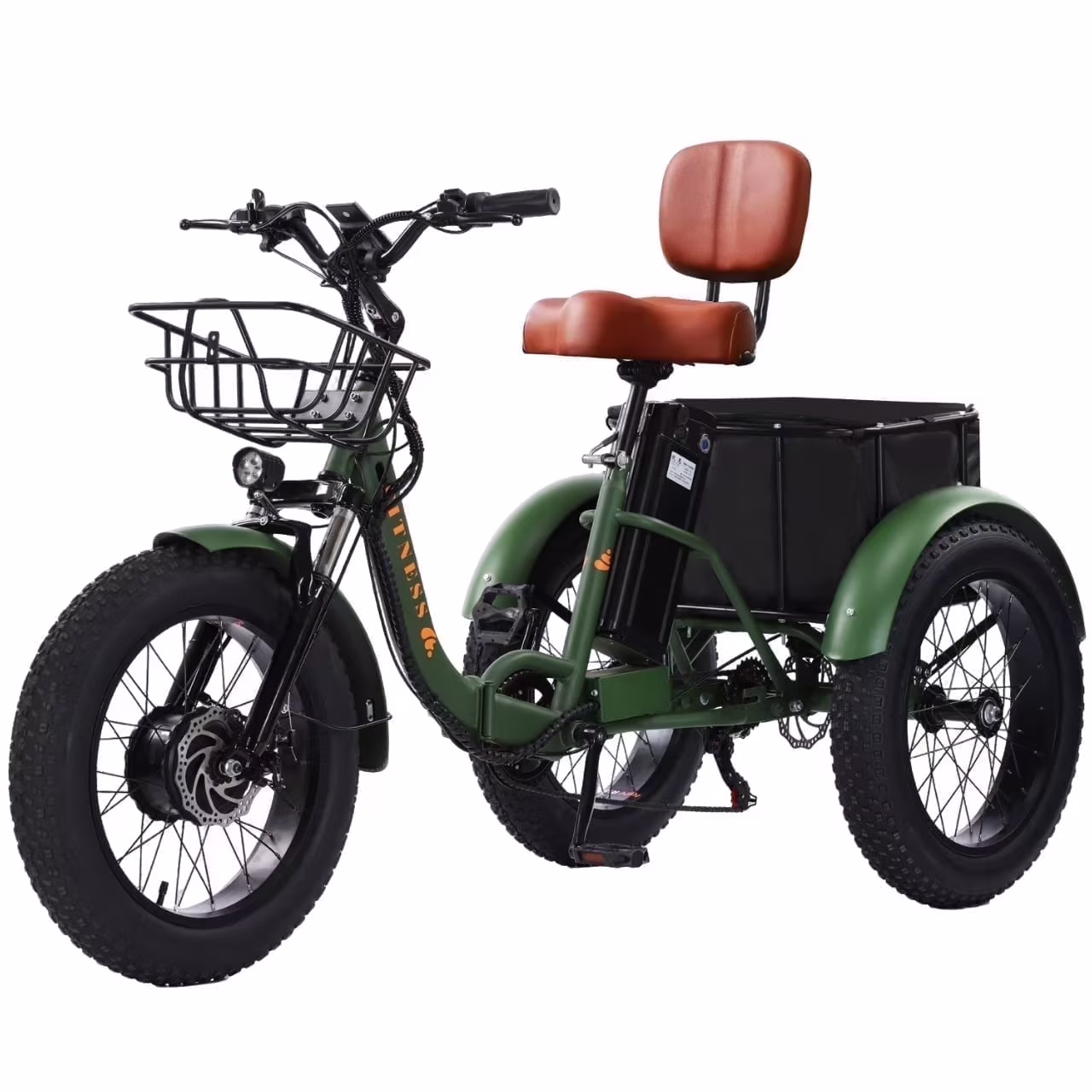 Electric Tricycle for Adults Folding E-Trike Motorized Tricycle Electric 3 Wheels Trike Powerful 500W Motor Electric Tricycle 48V15AH Lithium Battery Max 20MPH 20*4.0” Fat Tire Orange(Black Orange) - Image 3