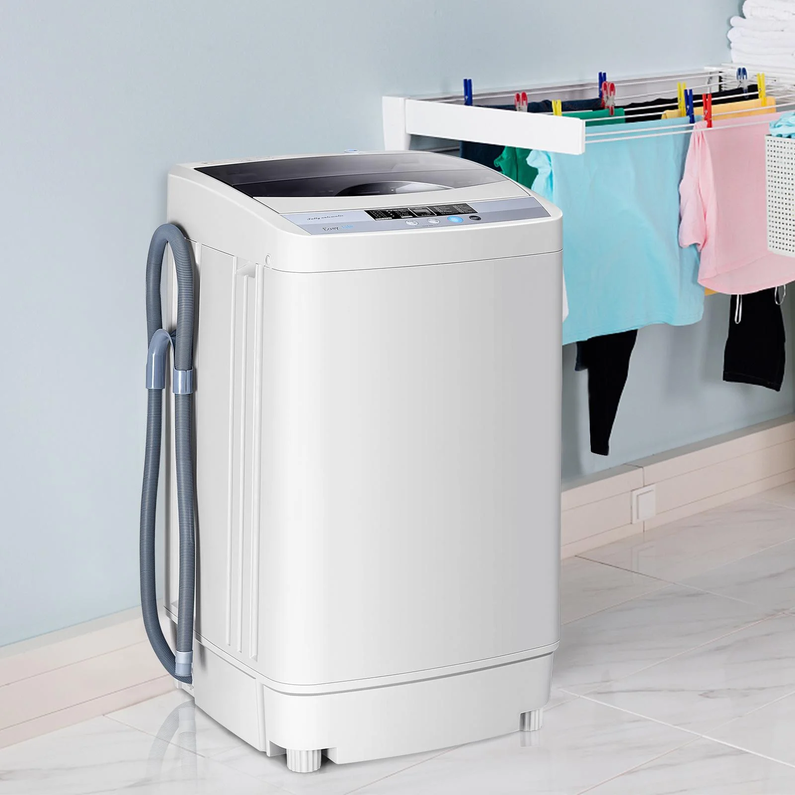 Full-Automatic Washing Machine, 1.34 Cu.ft Compact Washer w/10 Programs, 8 Water Levels LED Panel, 9.92 Lbs Capacity Portable Cloth Washer and Spinner w/Drain Pump - Image 10