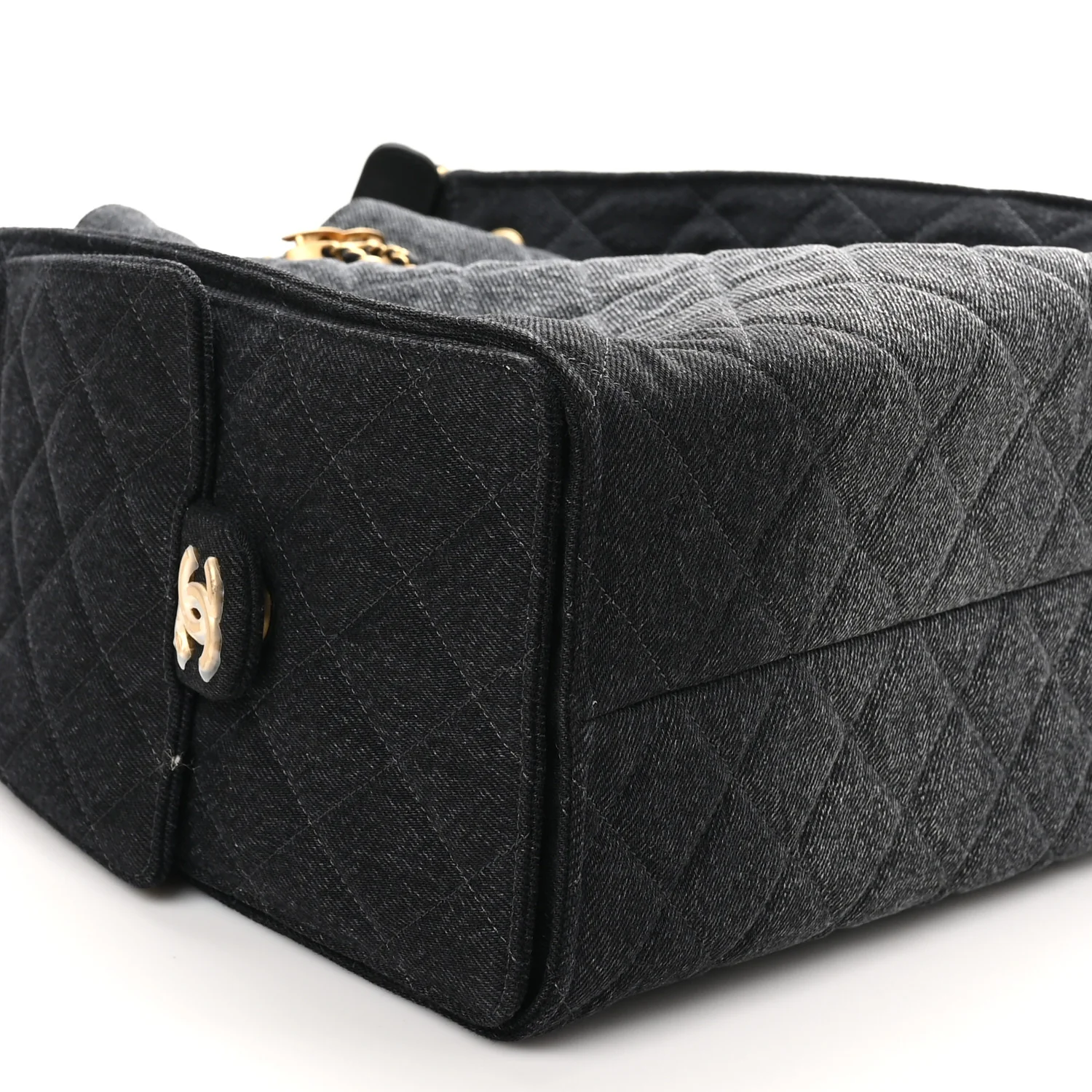 Washed Denim Quilted Medium Chanel 25 Handbag Black