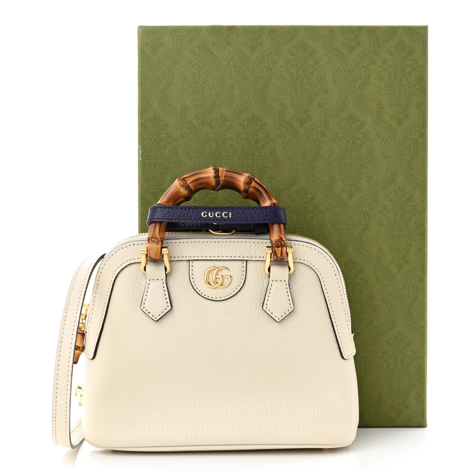 Textured Dollar Calfskin Mini Diana Dome Tote Bag White