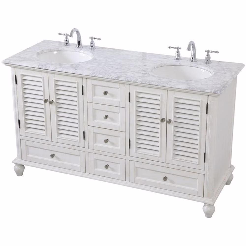 60 inch Double Bathroom Vanity in Antique White(Antique White)