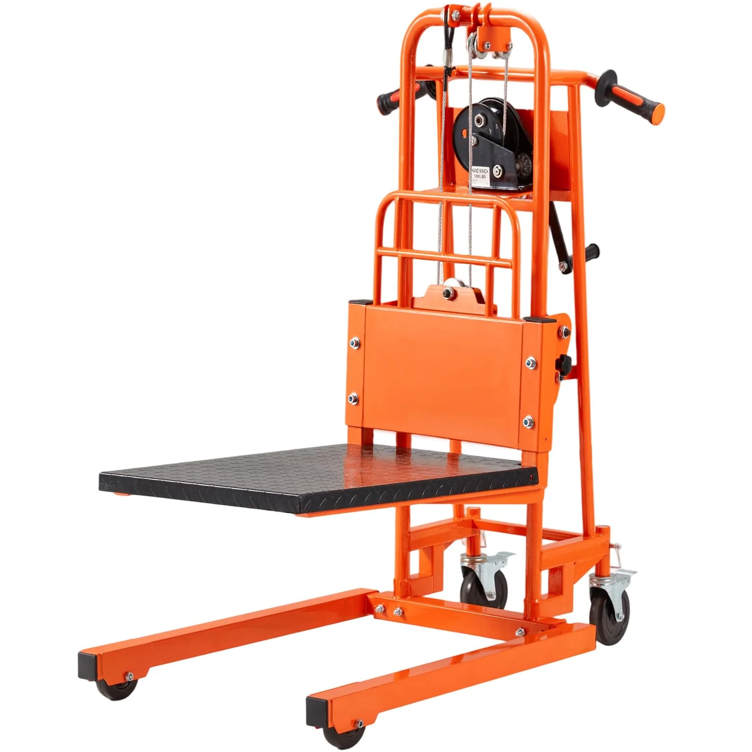 AECOJOY Material Lift Winch Stacker, Hand-Cranked Lift Table Cart 500 Lbs Capacity, Pallet Truck Jack with Lockable Swivel Casters