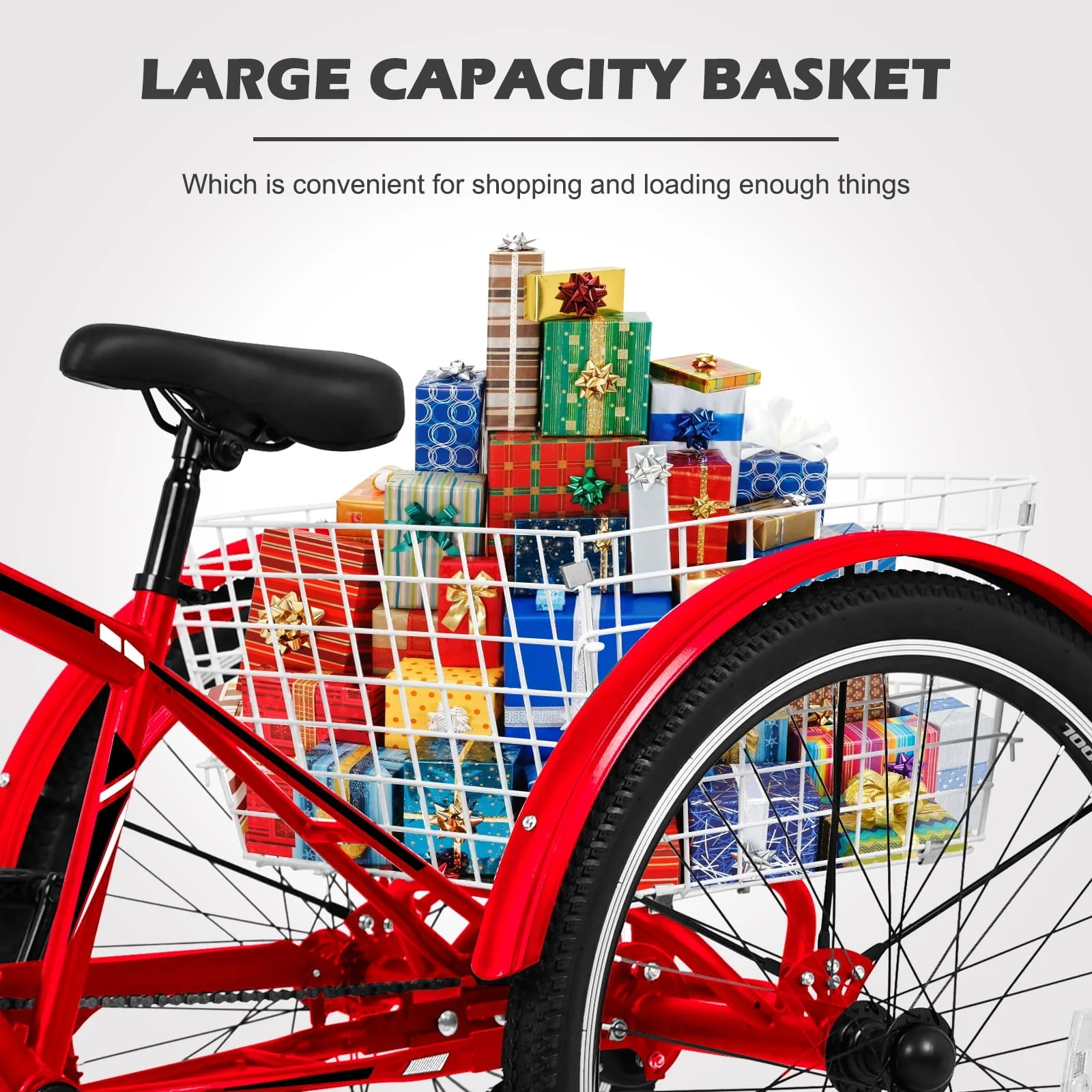 26" Mountain Tricycle, 7 Speed Adult Trikes Shopping Bicycle with Rear Basket,Adult Tricycle - Image 7