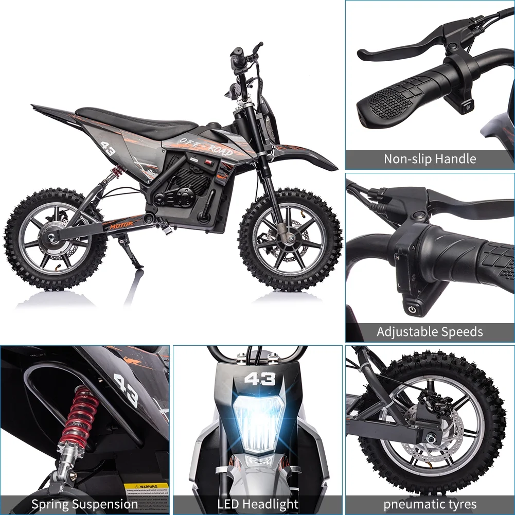 Electric Dirt Bike for Kids, 36V Ride on Motorcycle, up to 15.5MPH, 350W Brushless Motor, LED Headlight, Leather Seat, Front and Back Brakes, Electric Motorcycle for Kids Age 8 - 16, Max Load 175 lb