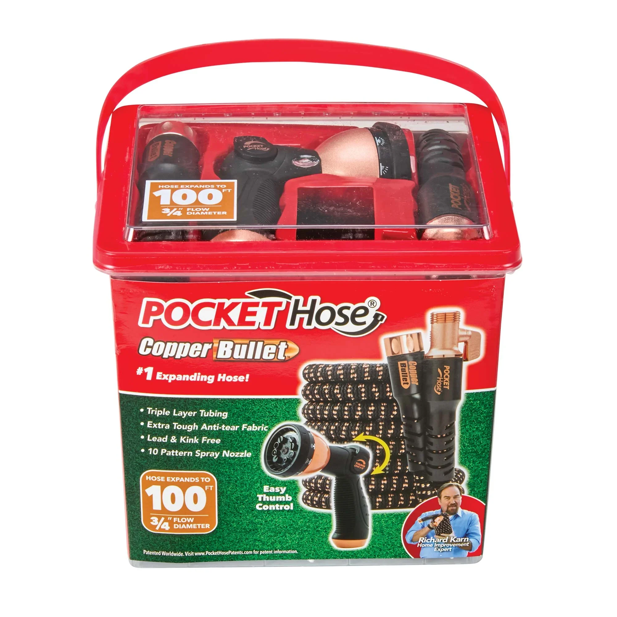 Copper Bullet by Pocket Hose, 3/4 Ultra-Light x 100 ft Expandable Garden Hose with Spray Nozzle