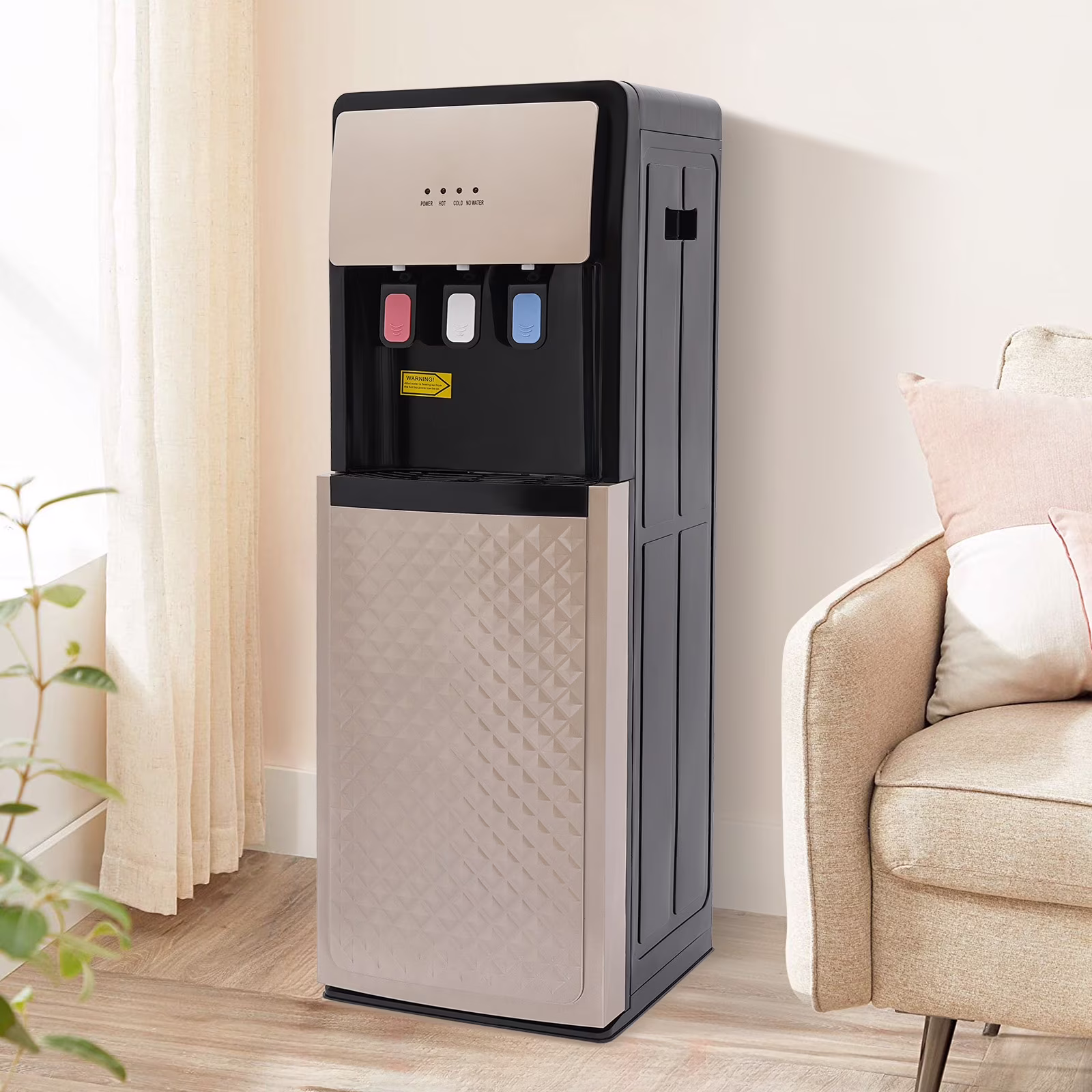 Champaign Gold Bottom Loading Water Dispenser - Hot, Cold & Room Temperature Water, 500W Heating, 90W Cooling, Safe & User - Friendly Design for Home & Office