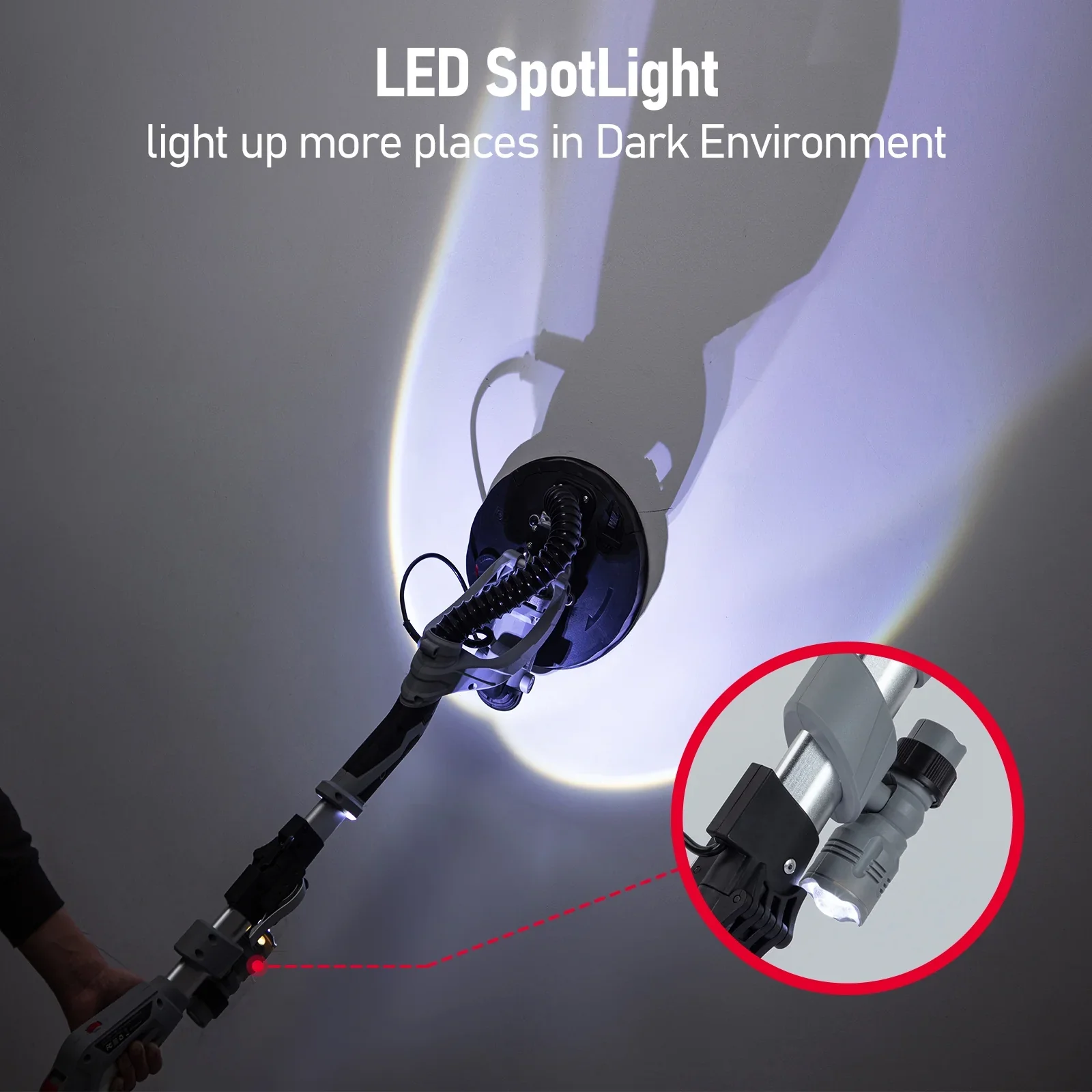 Mescukay 710W Drywall Sander, Electric Drywall Sander with 6 Pcs Sanding Discs, Variable Speed 800-1700RPM with LED Light, Extendable & Folding Handle, Carrying Bag