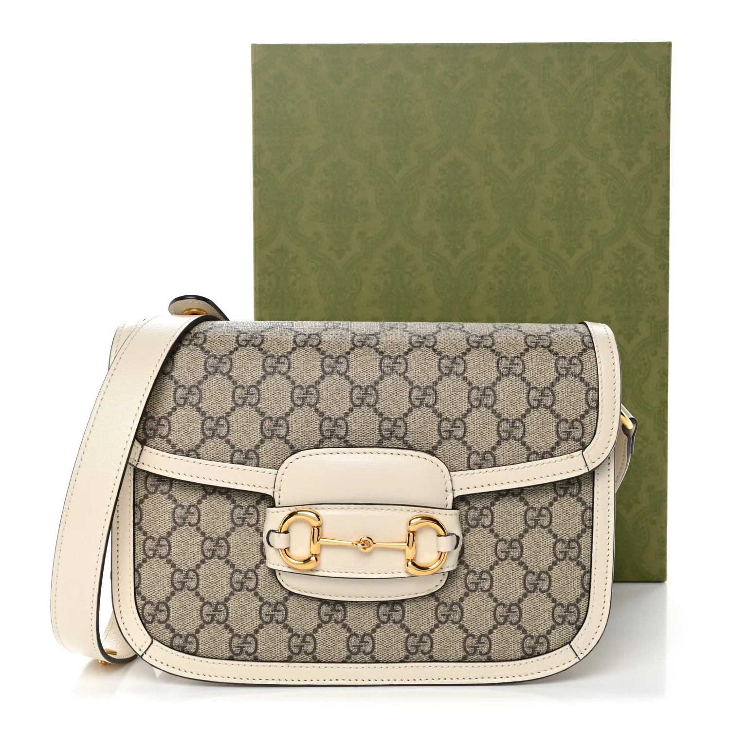 GG Supreme Monogram Horsebit 1955 Shoulder Bag Beige Mystic White