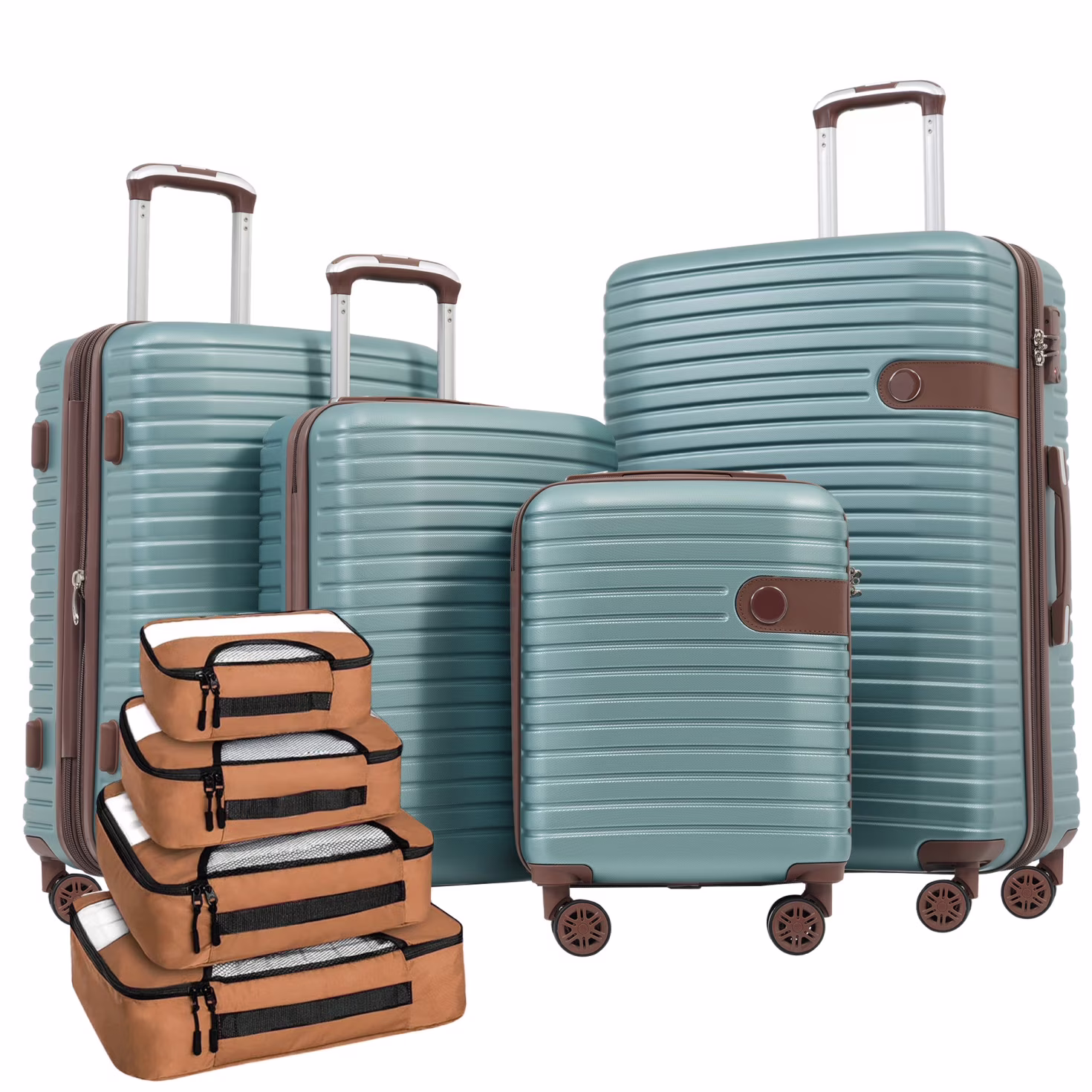 Luggage Sets,4 Piece Lightweight Suitcase Set with 4 Packing Cubes and TSA Lock, Hardshell Suitcases with Spinner Wheels, (16/20/24/28 ),Brown(Brown) Image 3