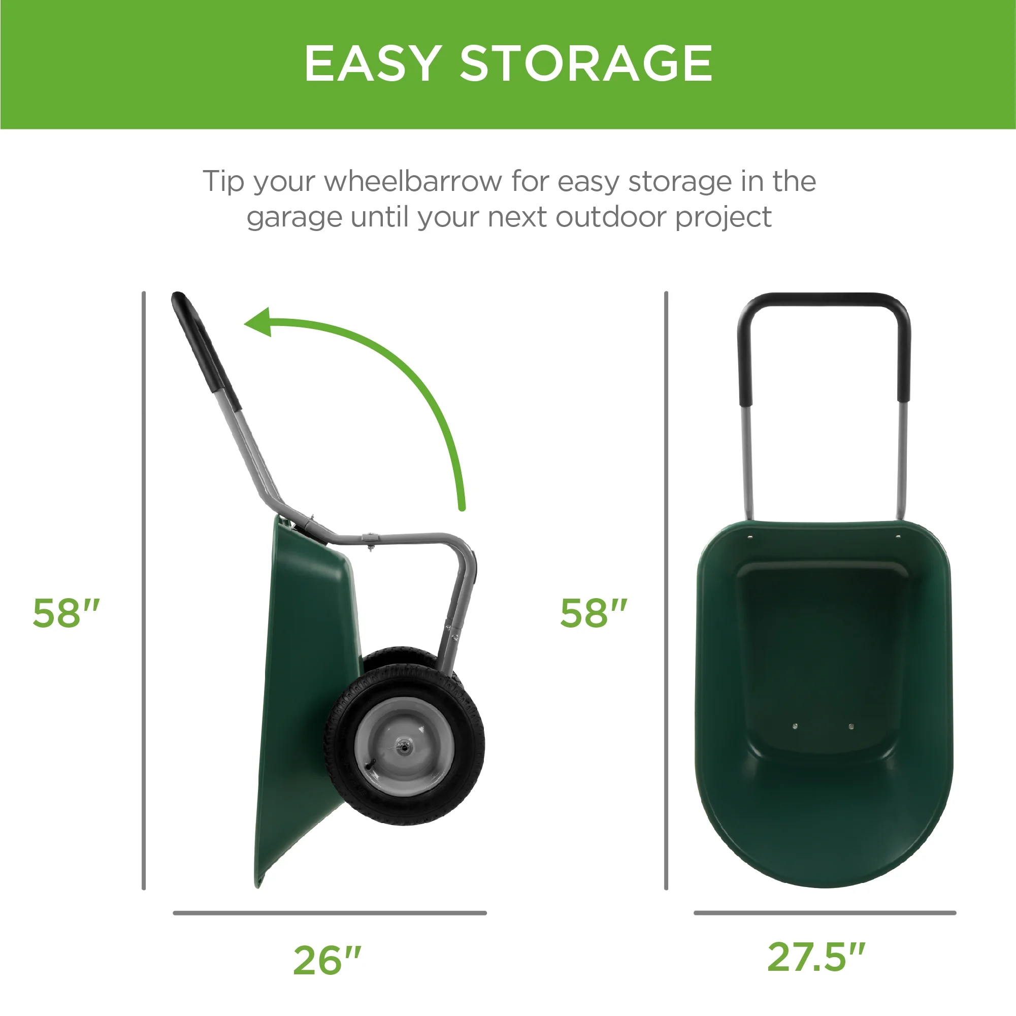Dual-Wheel Home Wheelbarrow Yard Garden Cart for Lawn, Construction Green(Green) - Image 10