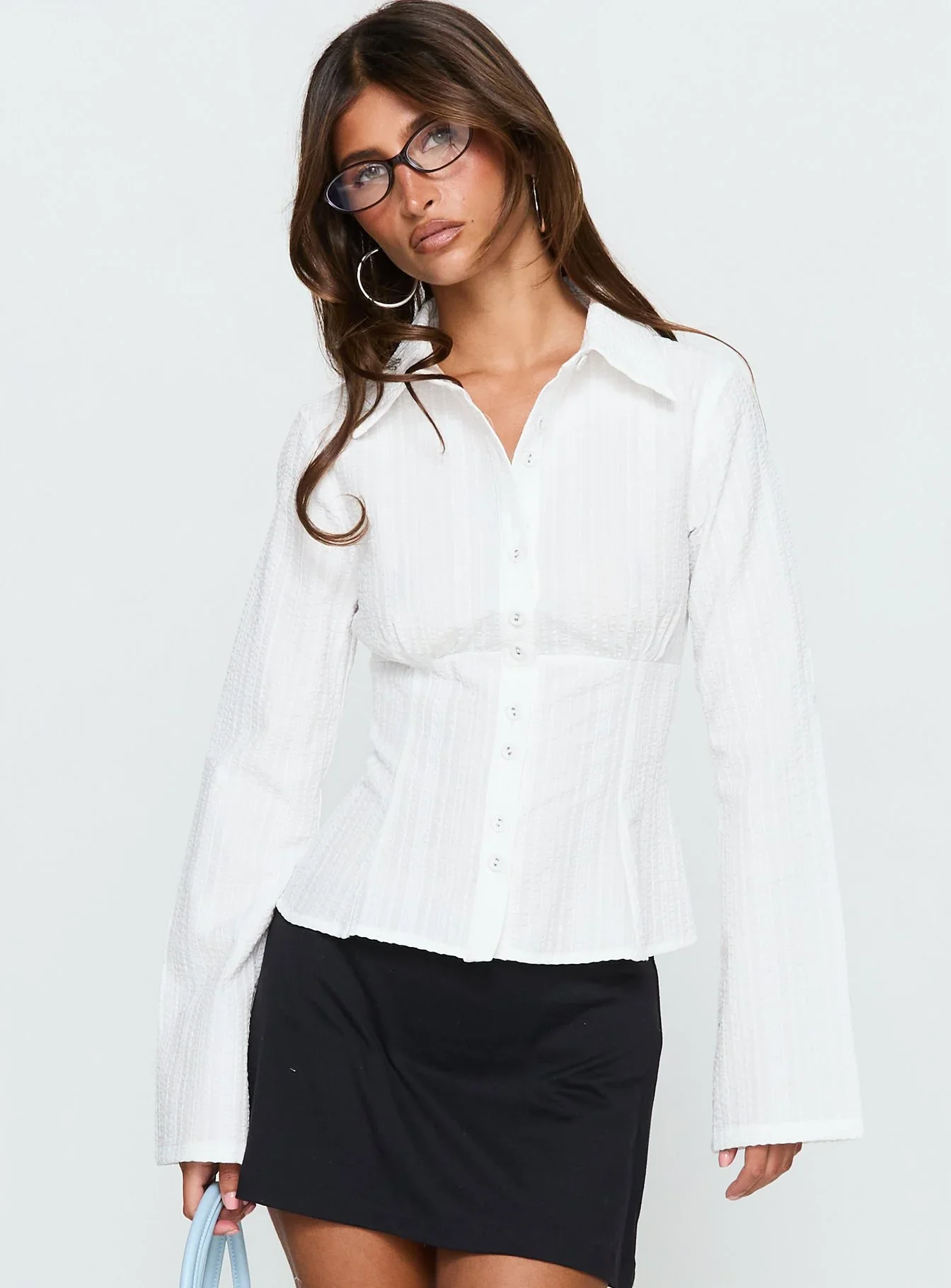 Cottesloe Long Sleeve Blouse Top Textured White