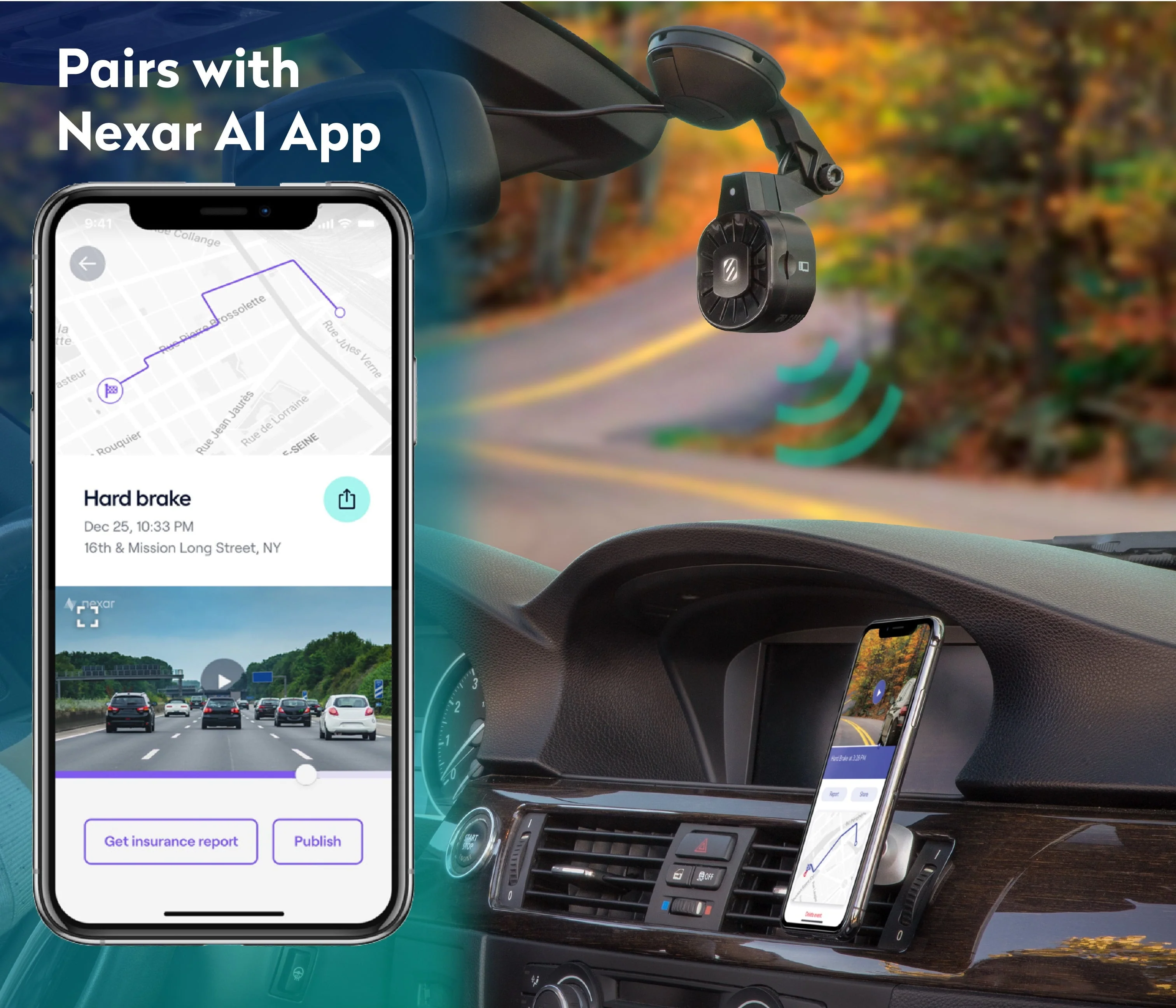 Scosche NEXC11032W SP1 Full HD Smart Windshield Mount Car Dash Cam Powered by Nexar Black Image 9