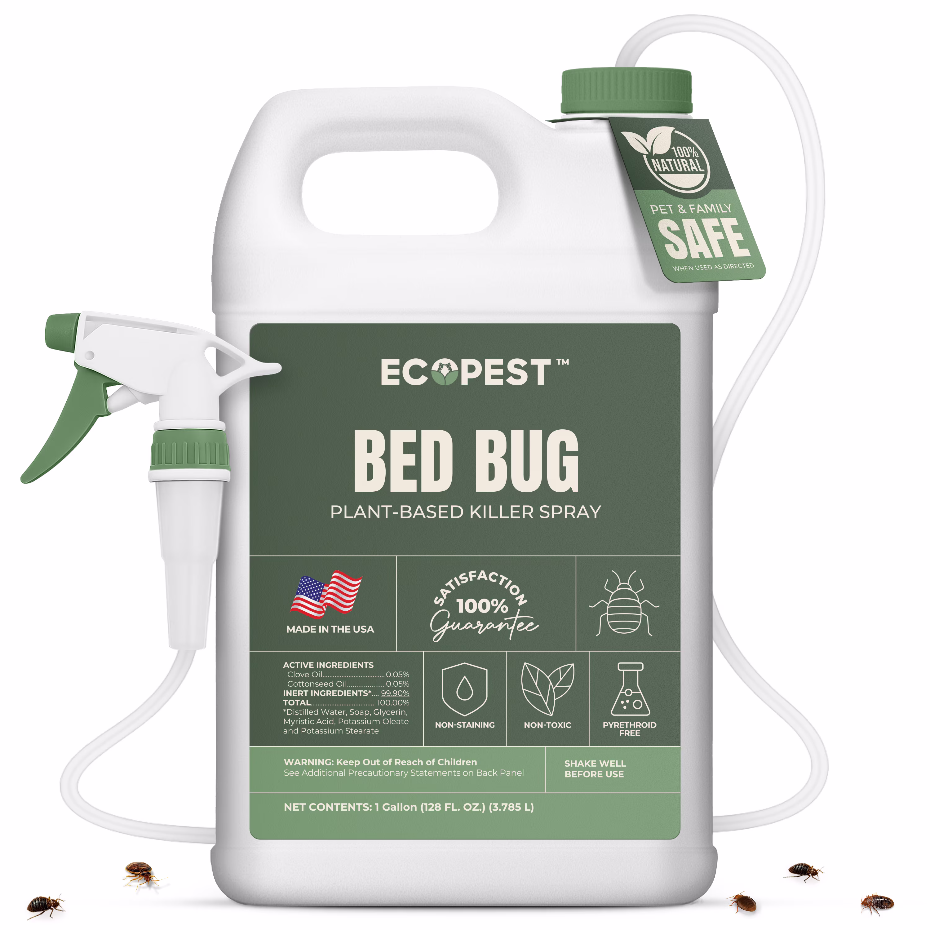 Bed Bug Spray �C Natural, Plant-Based Killer for Carpet Beetles, Eggs Nymphs | Fabric Furniture-Safe Home Treatment for Indoor Use | Child Pet Safe, Low Odor, Eco-Friendly (1 Gallon)
