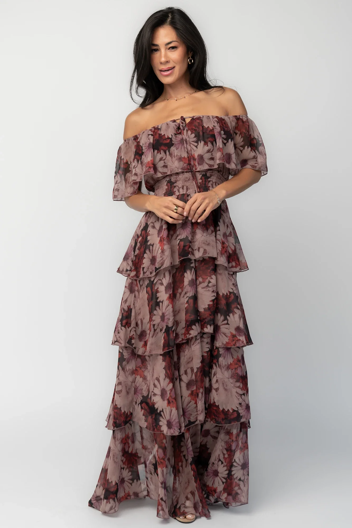 Carina Off Shoulder Maxi Dress | Vintage Berry Floral