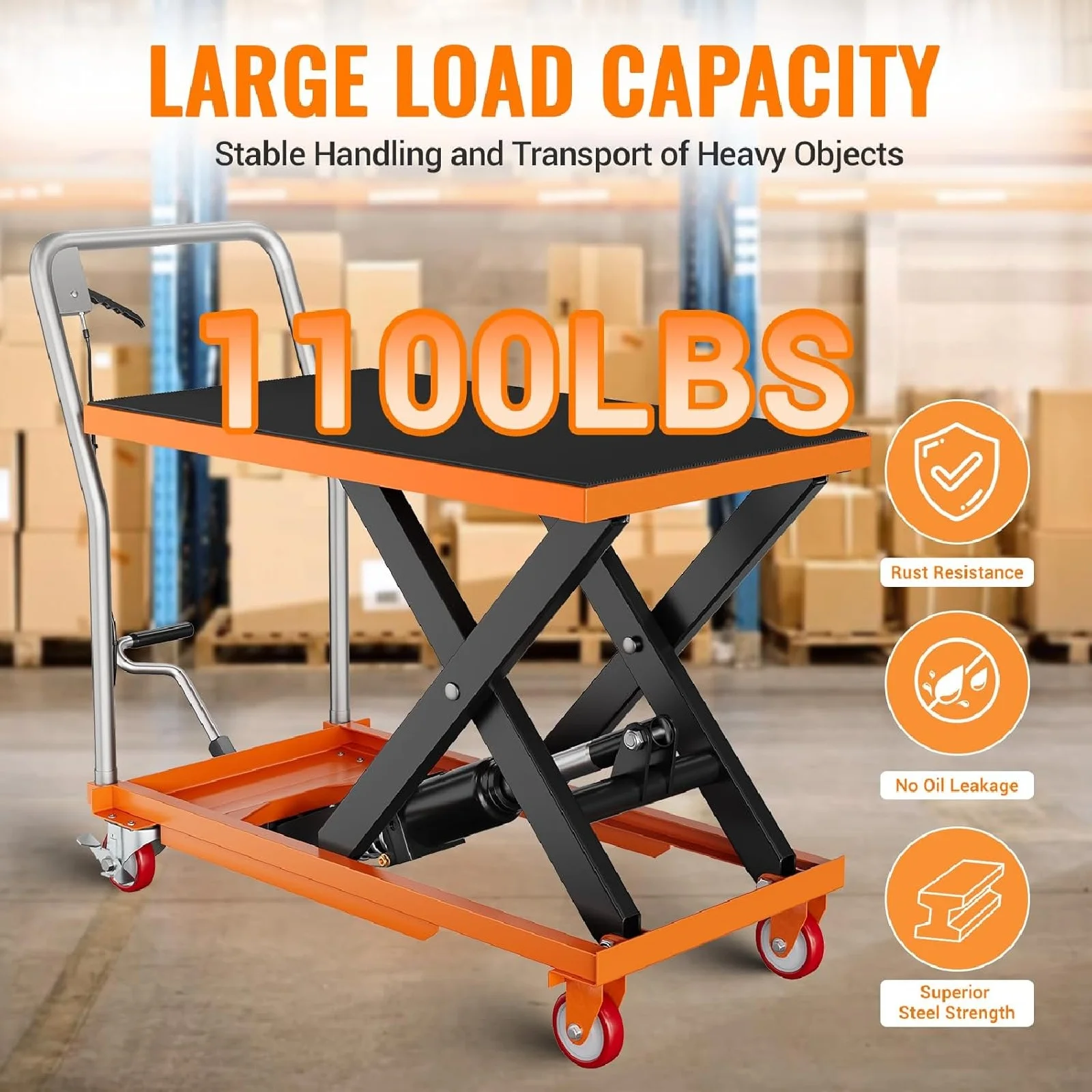 M optimized Hydraulic Lift Table, 500 Lbs Capacity Hydraulic Table Cart, Single Scissor Lift Cart 28.5 Inch Lifting Height with 4 Wheels and Non-Slip Pad for Material Handling, Black(500 lb/Black) - Image 9