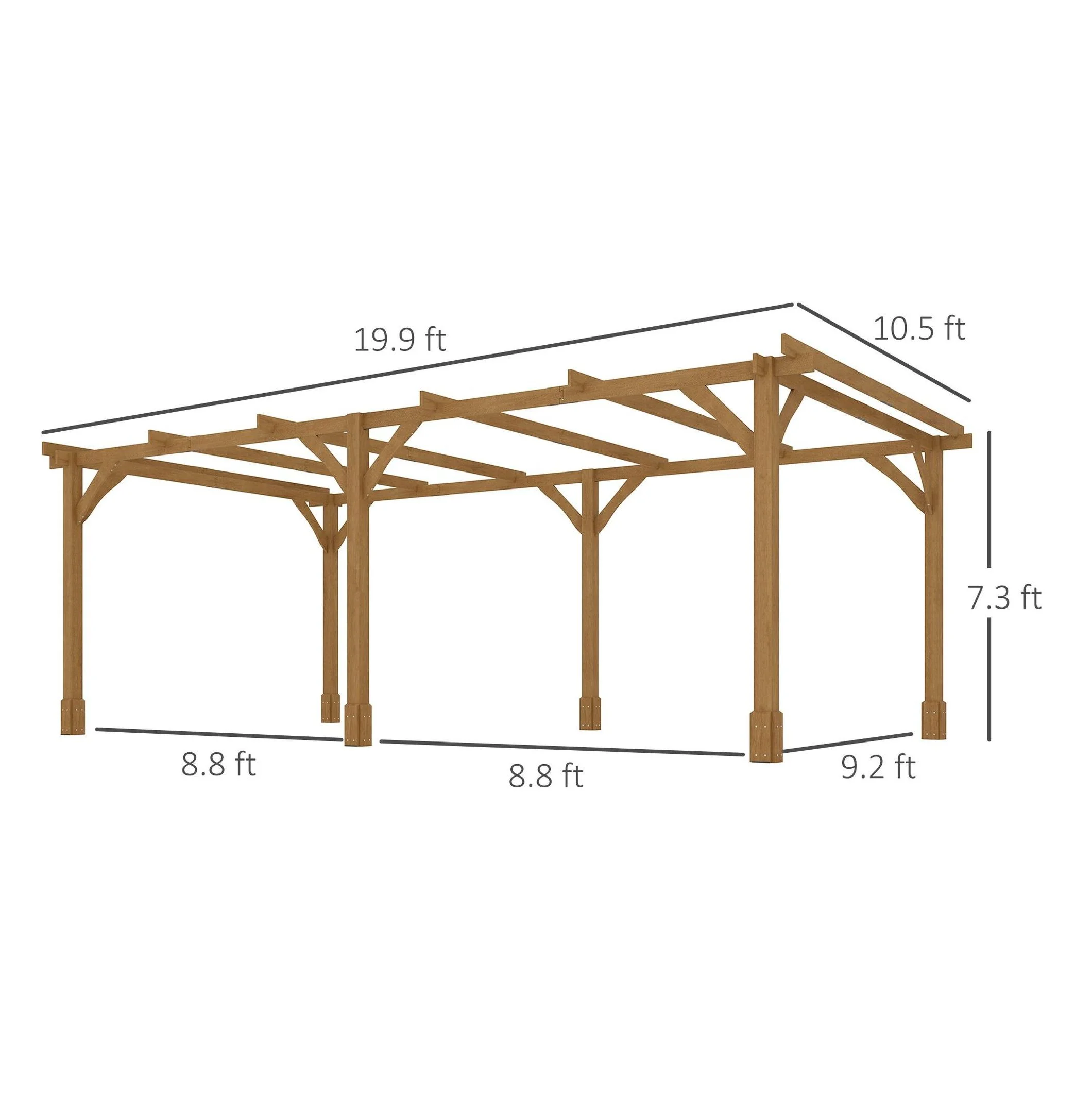 20x10ft Wood Pergola, Outdoor Gazebo Grape Trellis Dark Brown Image 3