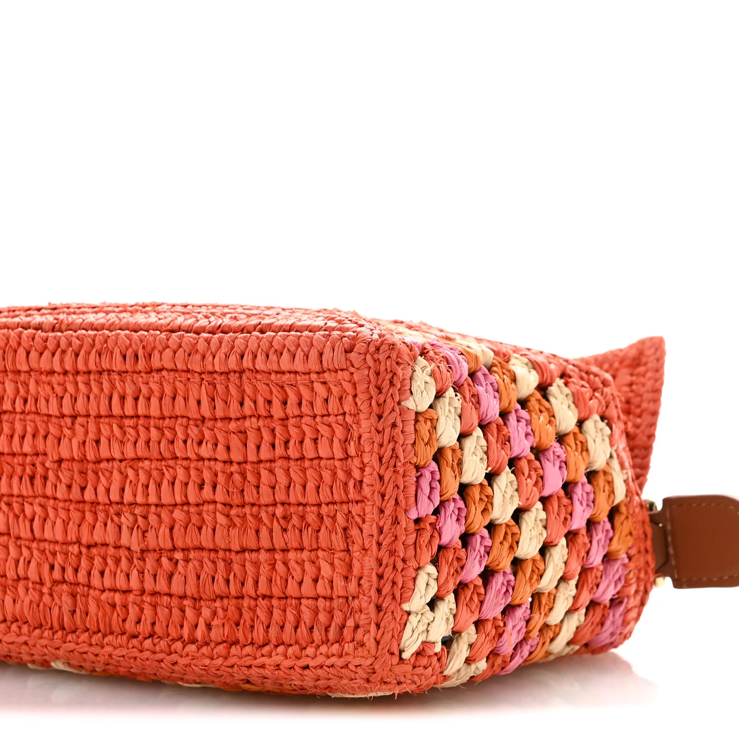 Raffia Crochet Paula's Ibiza Mini Puzzle Edge Bag Bright Orange Pink