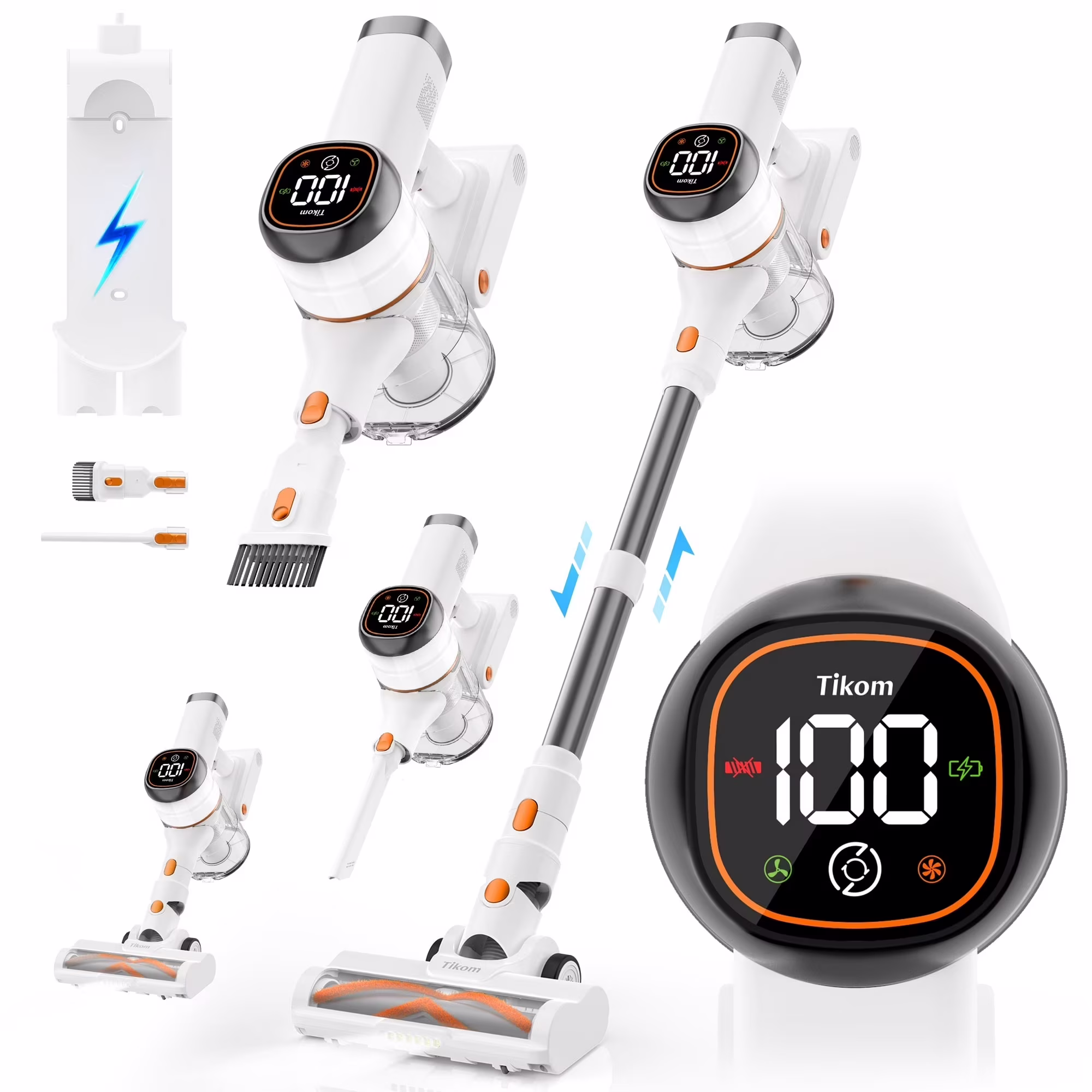 Tikom V500 Cordless Vacuum Cleaner with LED Touch Screen, White