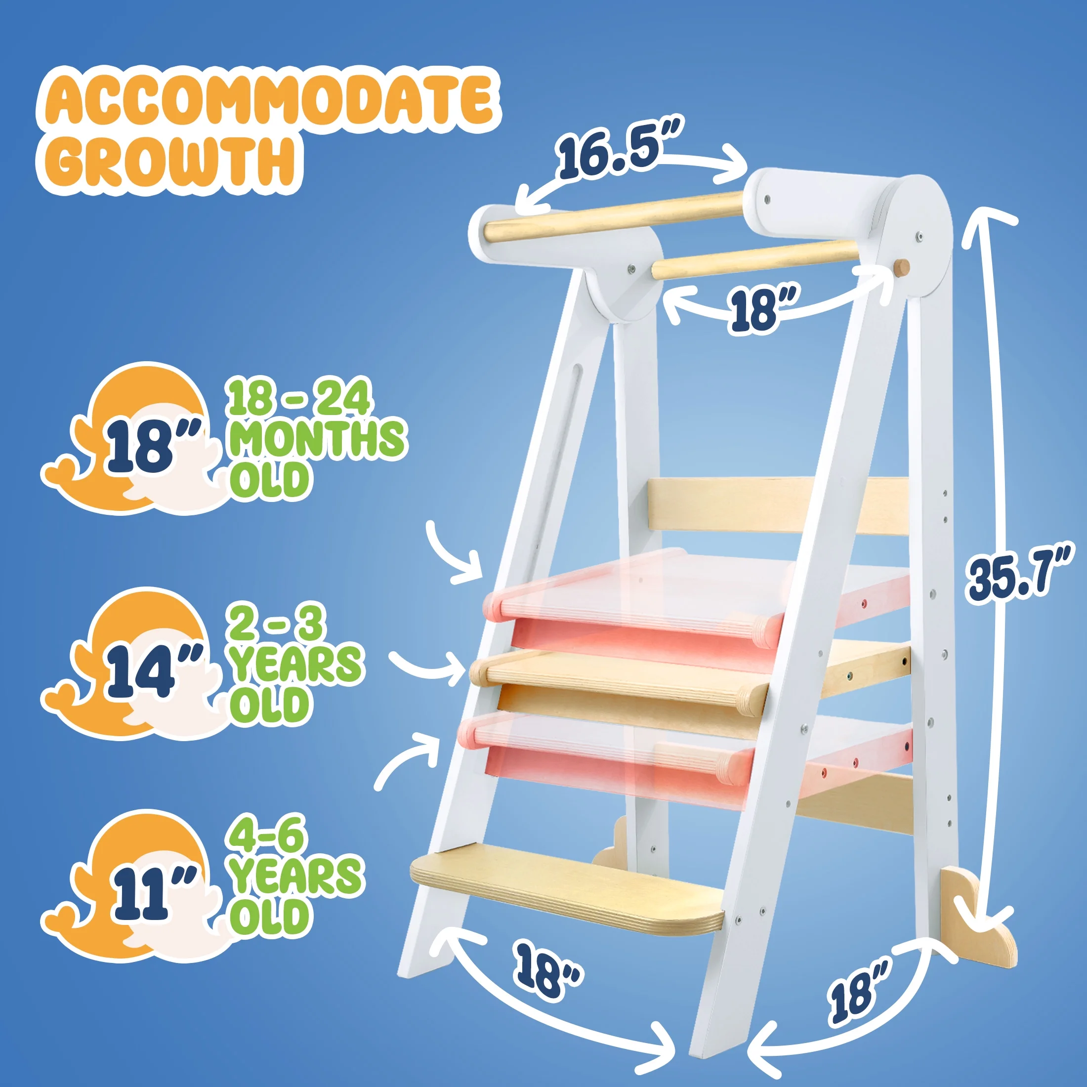 Foldable Toddler Kitchen Tower, Standing Tower for Kids Age 1.5-6 Years, White(White) - Image 8