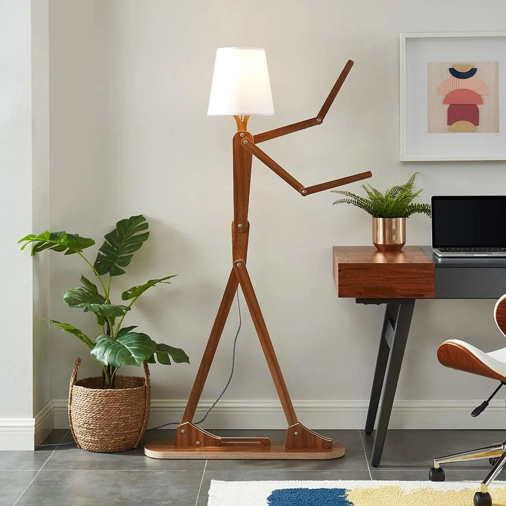 Cool Tone Tall Floor Lamp, Wooden LED Standing Lamp, Rustic Style for Bedroom Living Room Office