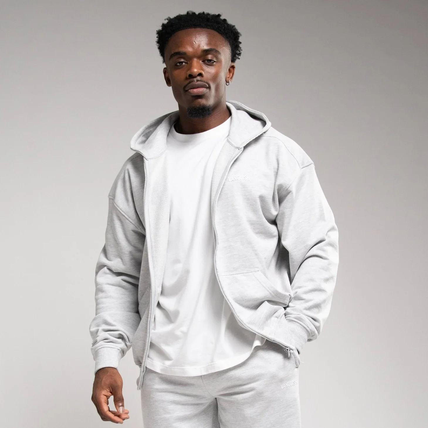 EVOLVE LIGHT GREY MARL OVERSIZED FULL ZIP HOODIE