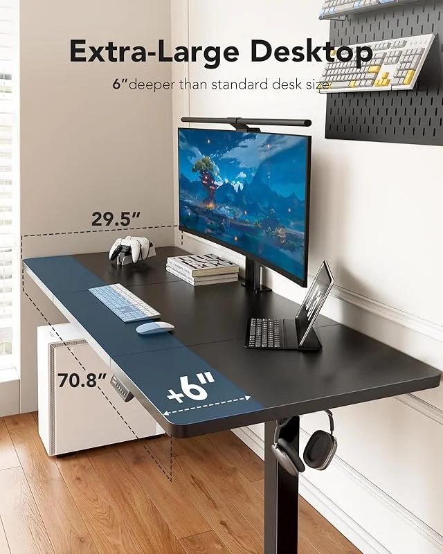 48 x 24 inch Electric Standing Desk, Height Adjustable Table with Headphone Hooks Cable Manager, Sit to Stand up Desk for Home Office, Vintage Brown(48" x 24"/Black) - Image 4