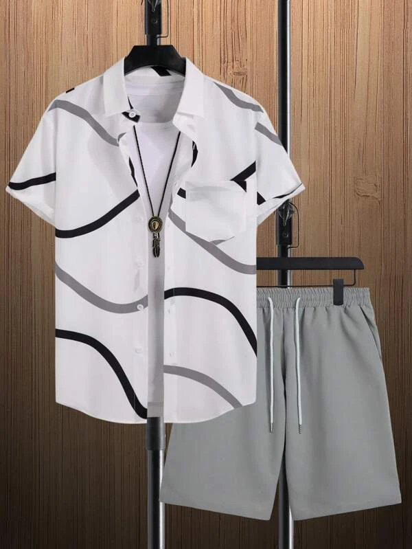Ensemble chemise à manches courtes à imprimé hawaïen pour homme Suitmens