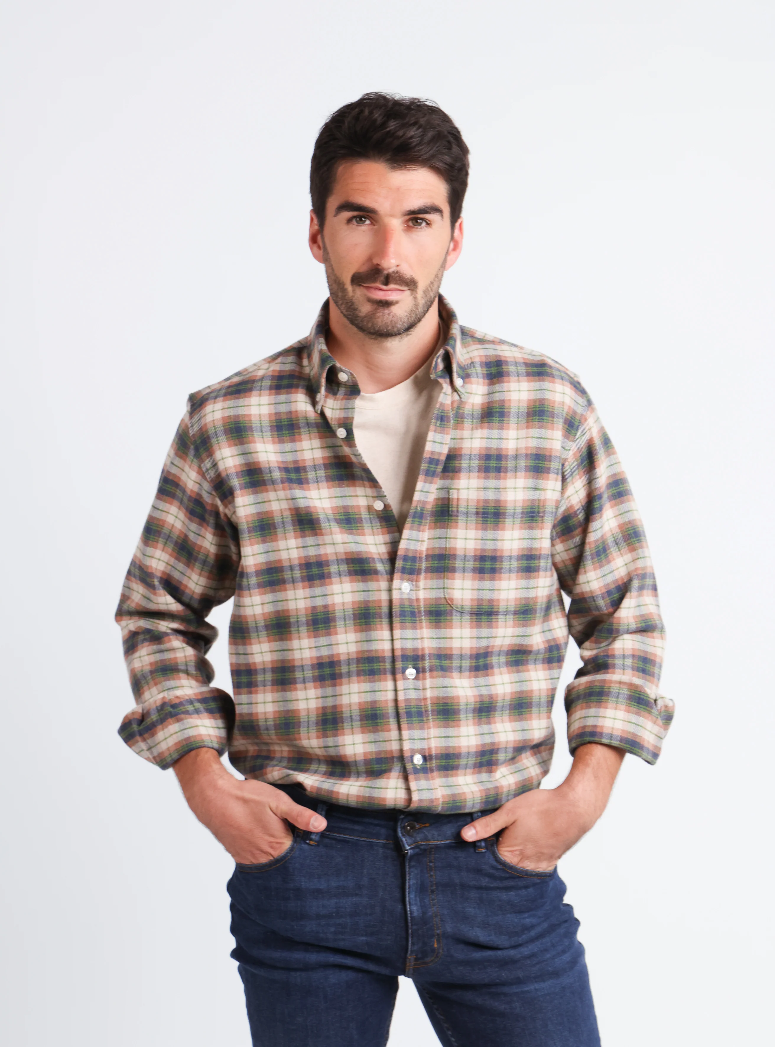 Chemise homme en coton à carreaux vert