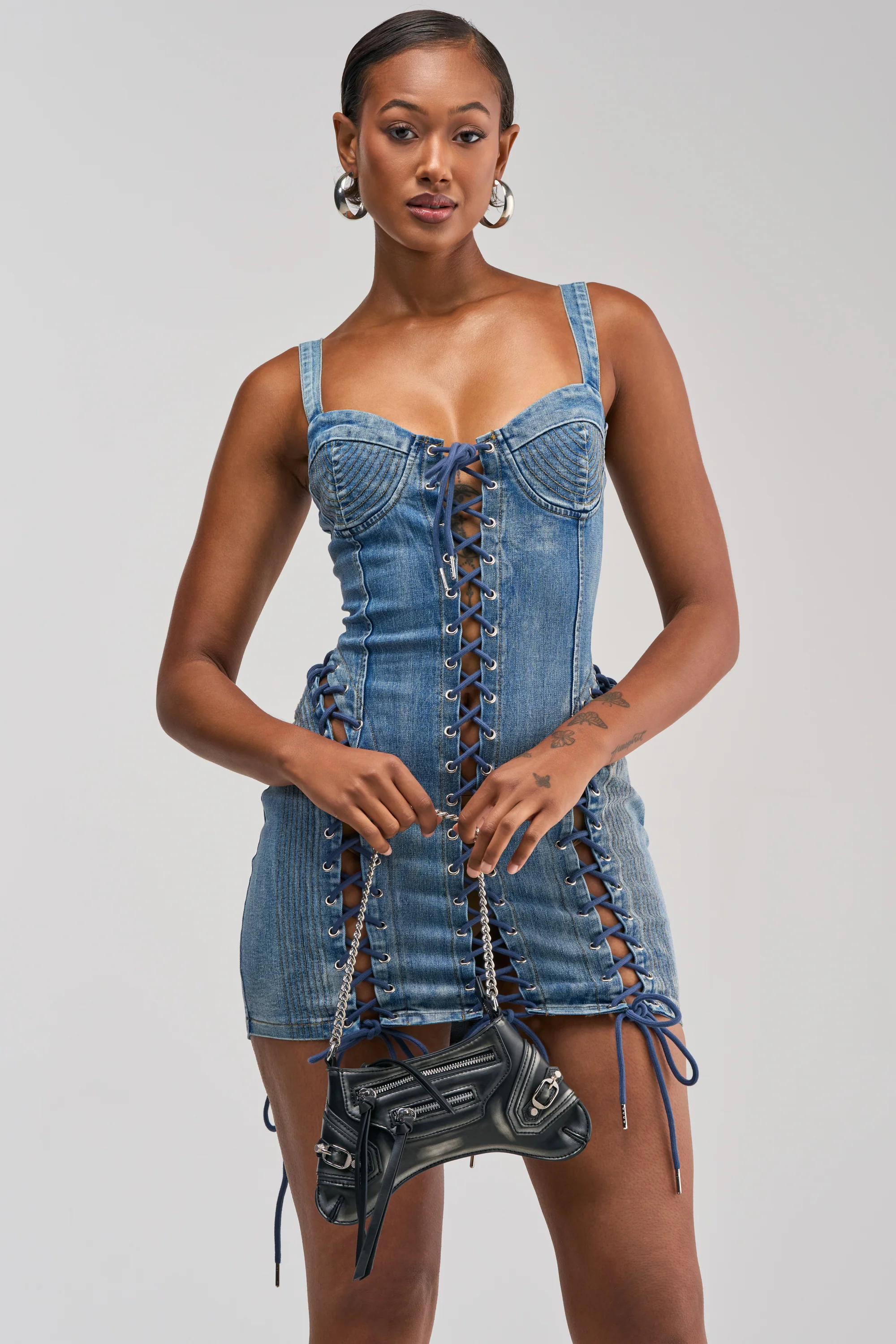 READY FOR THE RODEO LACE UP DENIM DRESS - Akira Store