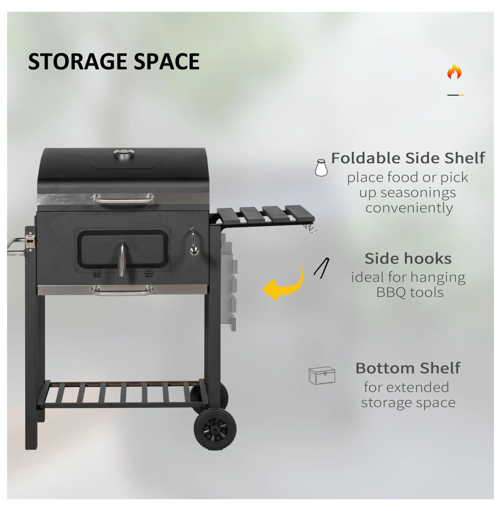Charcoal BBQ Grill Smoker Combo Outdoor Portable Trolley Camping Picnic Black - Image 8