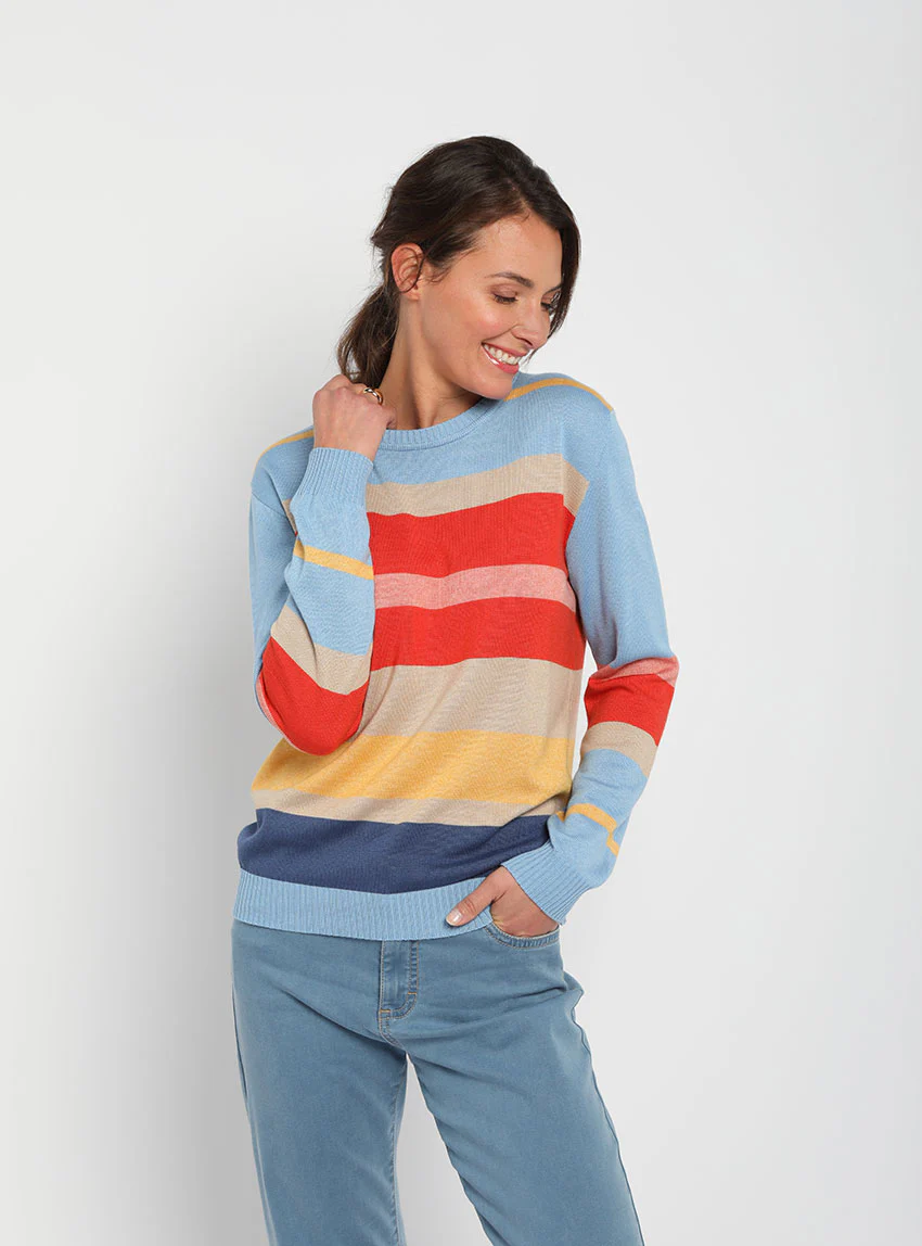 Pull femme léger rayé bleu
