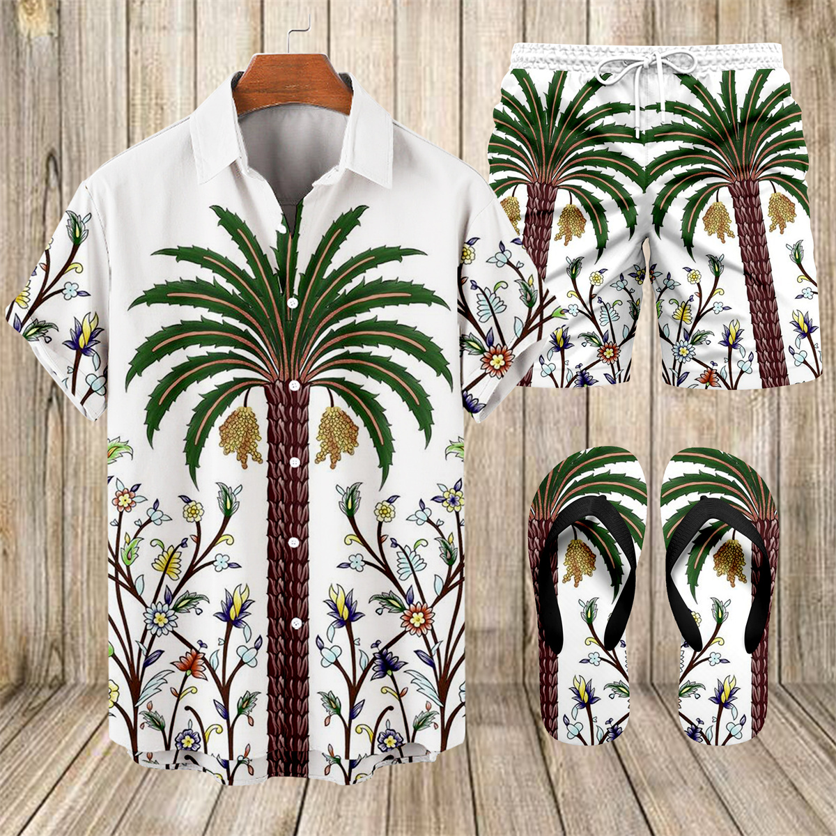 Ensemble trois pièces Suitmens pour homme, imprimé vacances à Hawaï, chemise 059