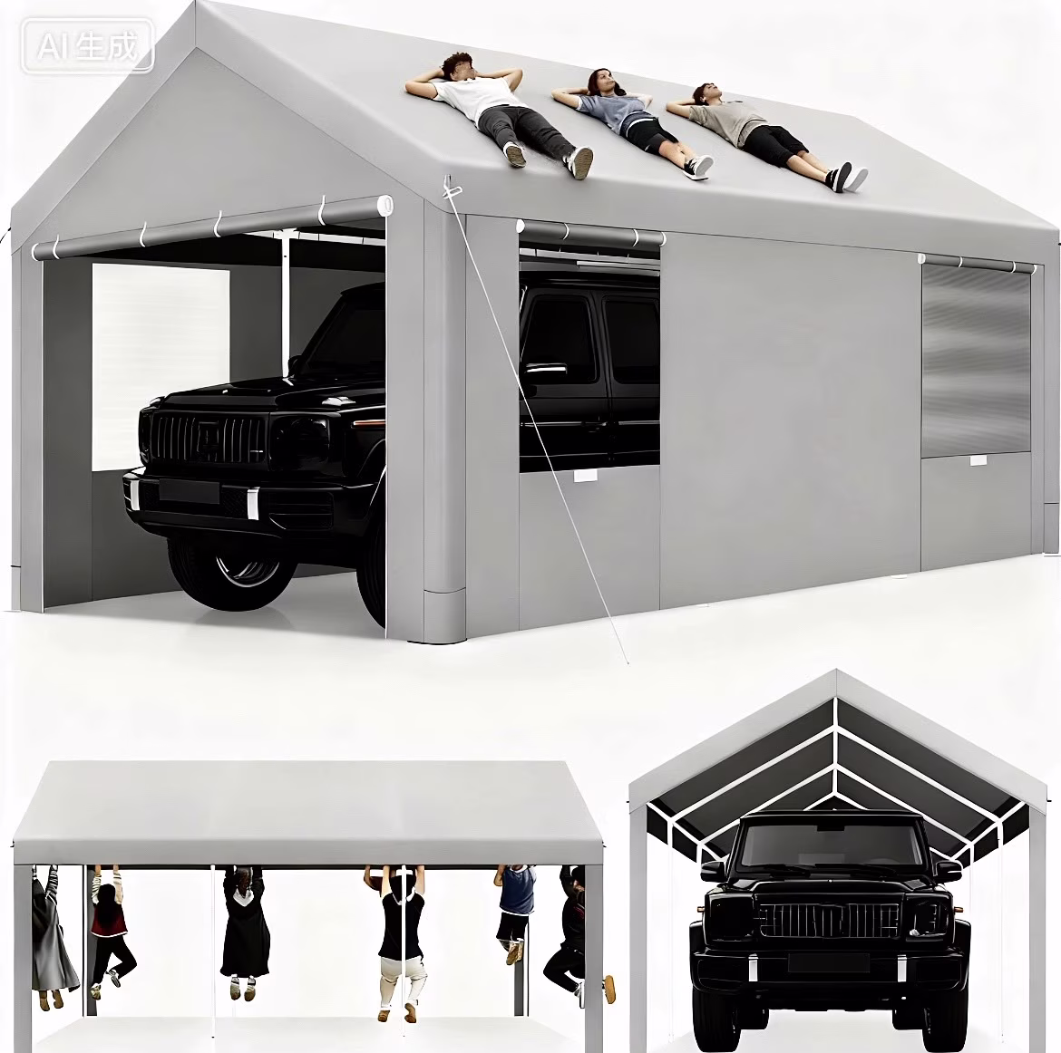 COBIZI Carport 10'X20' Large Heavy Duty Car Tent with Powder - Coated Steel Frame, Portable Garage with Removable Sidewalls & Doors, Car Canopy with All - Season Tarp for Outdoor Party, Birthday, Gray