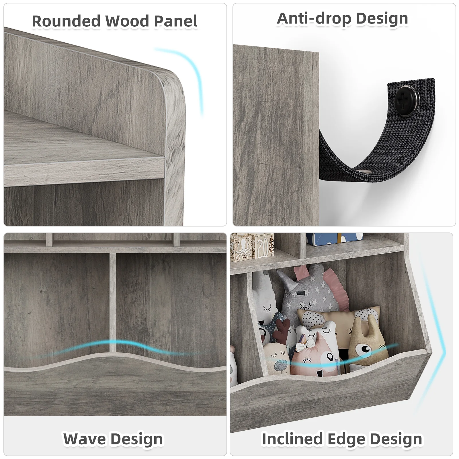 Kids Bookshelf and Bookcase Toy Storage Multi Shelf with Cubby Organizer Cabinet for Boys Girls,for Children Playroom Hallway Kindergarten School (White)(grey) - Image 6