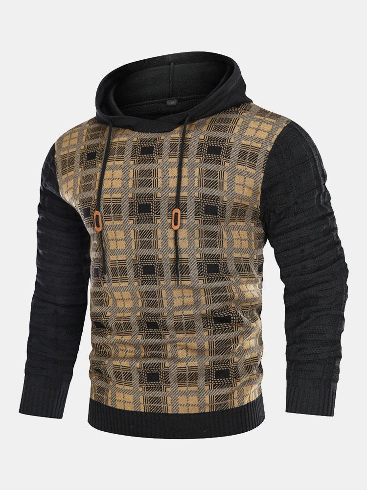 Pull à capuche ajusté en maille à carreaux