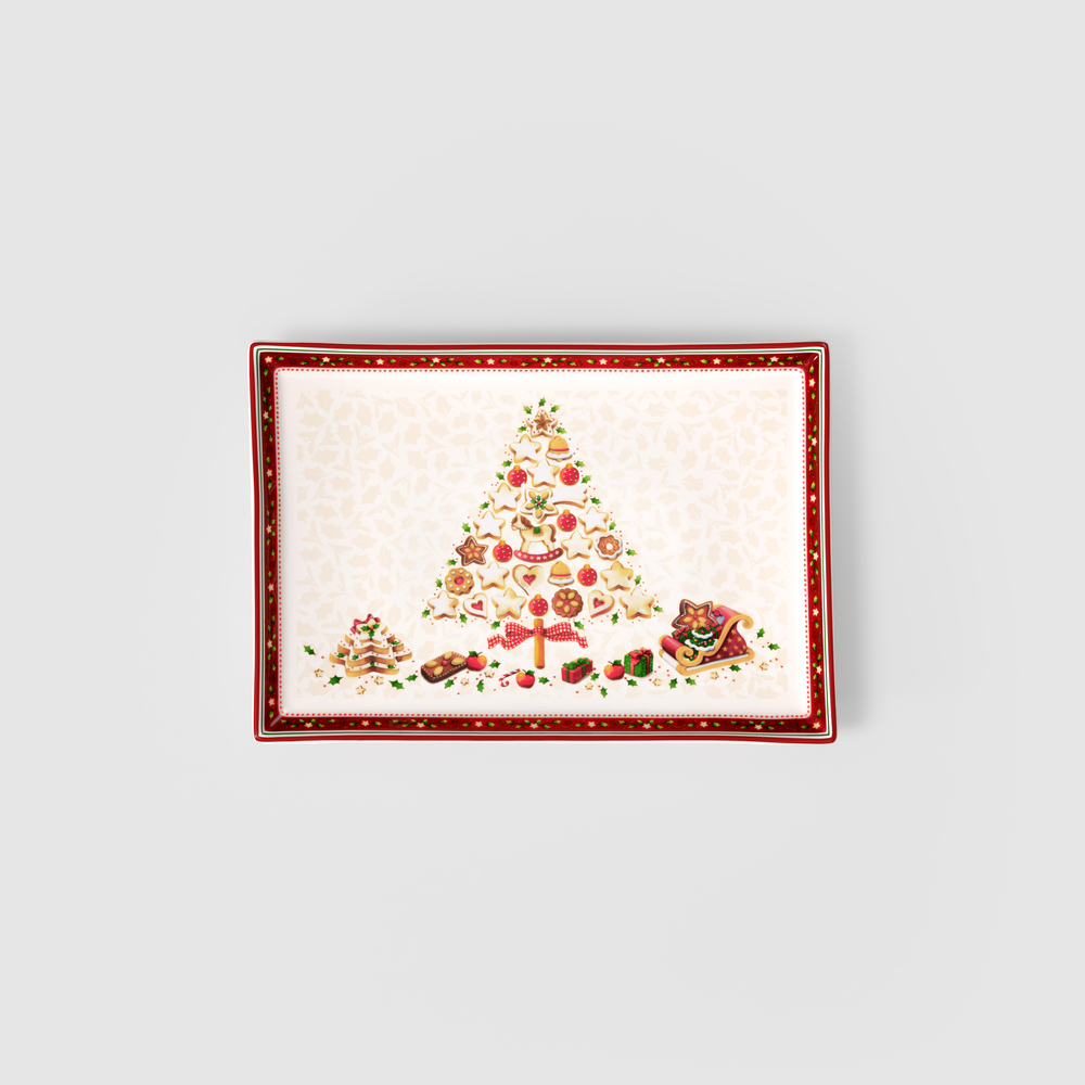 Winter Bakery Delight Cake platter - Red, 15.8'' x 10.9'', Premium Porcelain
