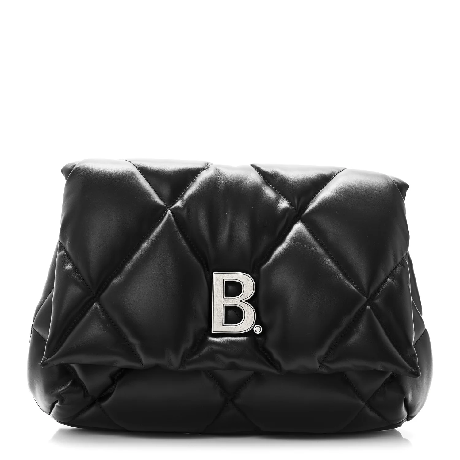 Nappa Calfskin Quilted Touch B Puffy Clutch Black