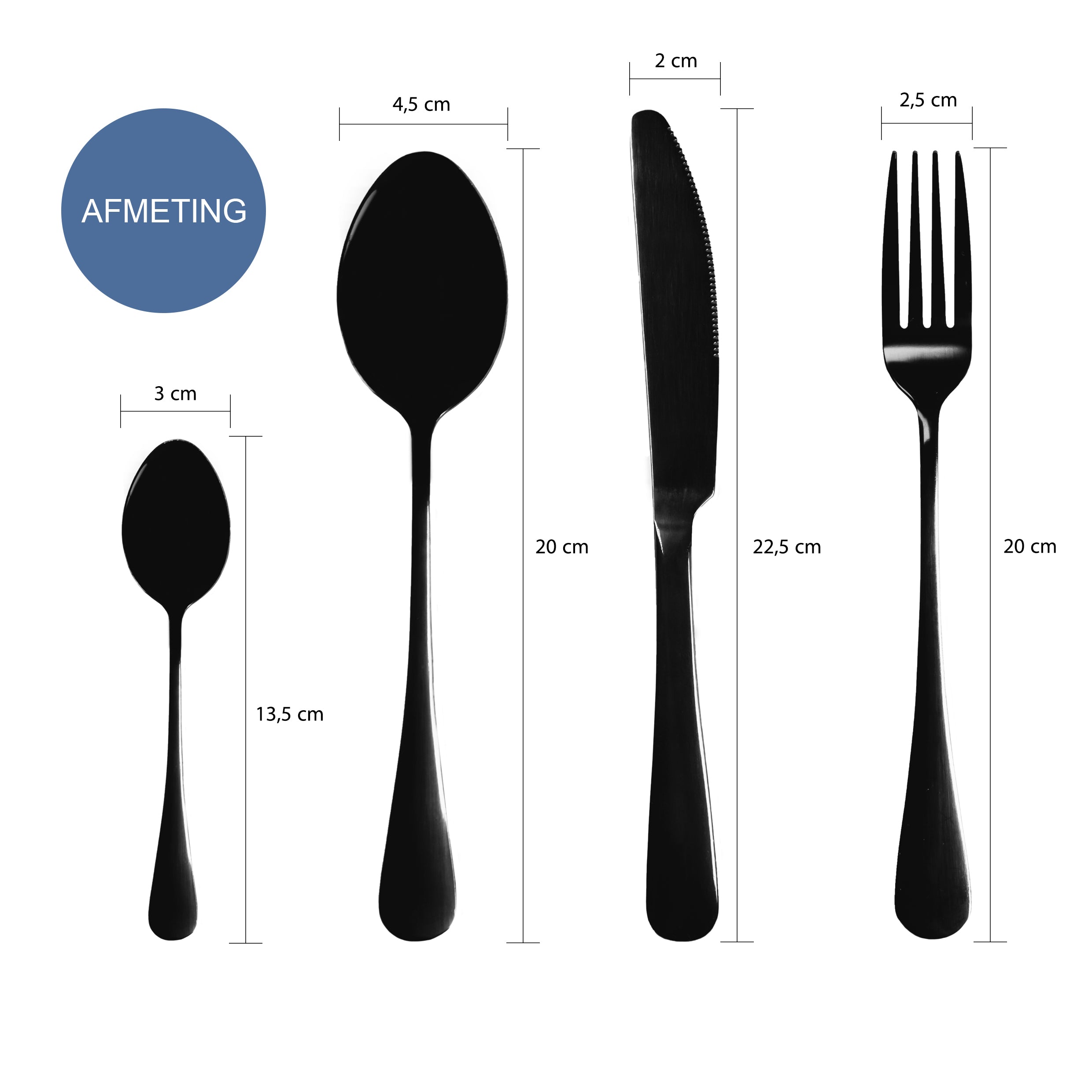 Krumble Bestekset (plat) - 24 delig - 6 persoons - Zwart