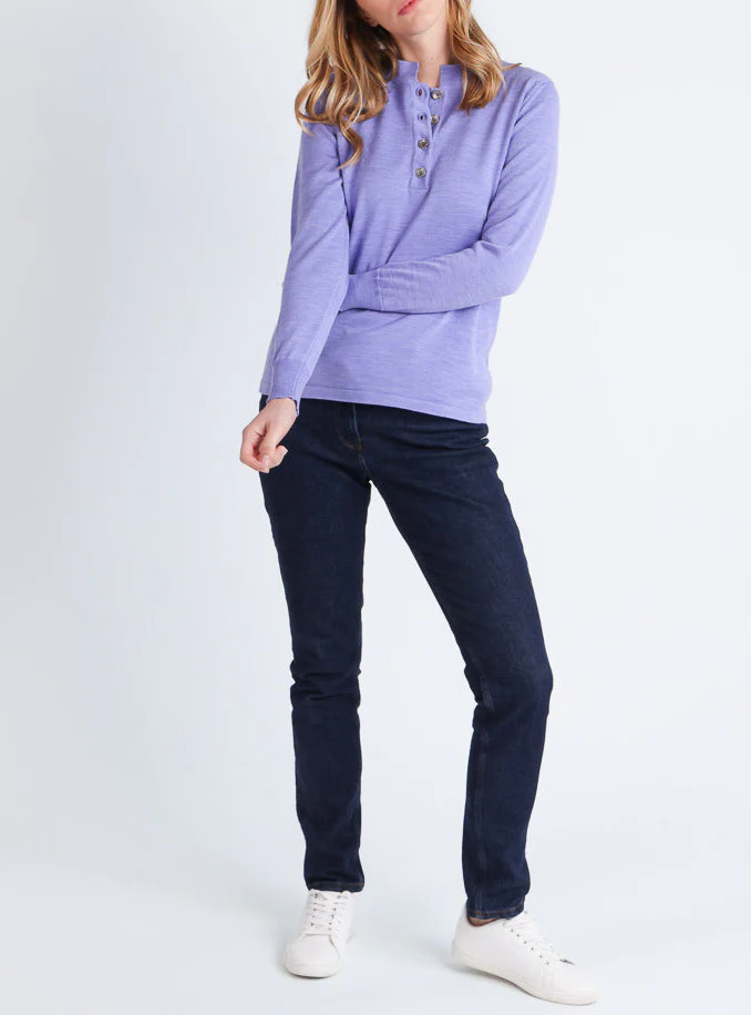 Pull femme col montant en laine mérinos Violet Parme