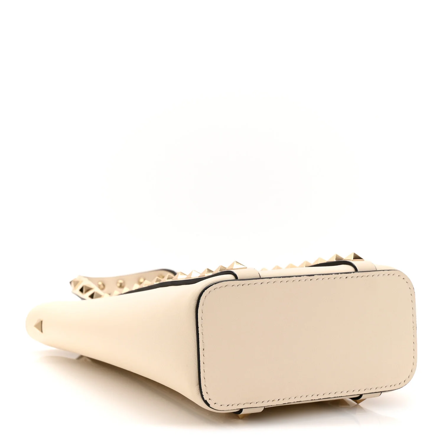 Pebbled Calfskin Rockstud North South Crossbody Bag Light Ivory