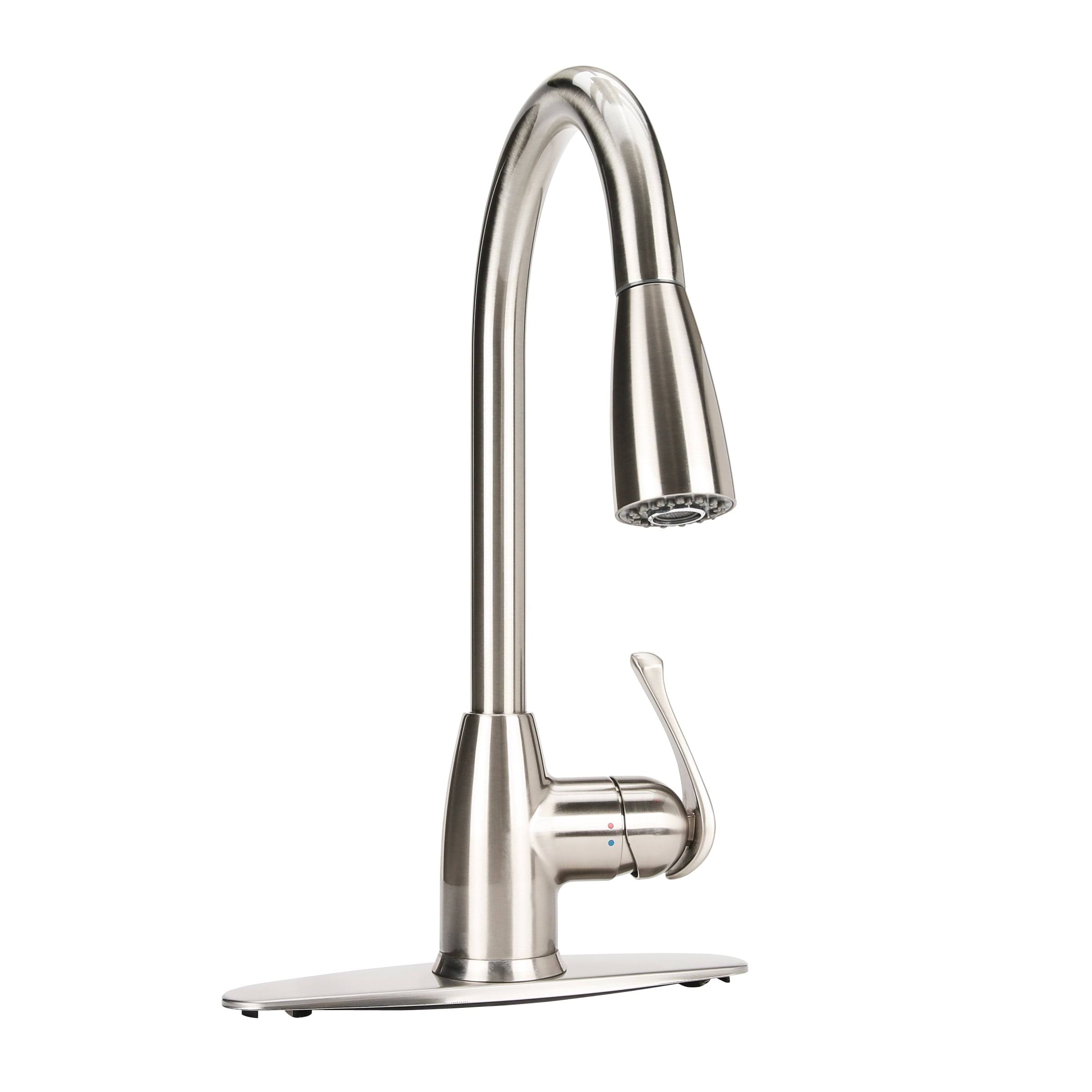 Project Source Brushed Nickel 1-Handle Deck Mount Pull-Down Kitchen Faucet
