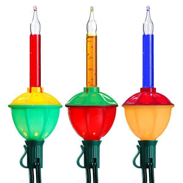 Set of 7 Multi-Color Retro Christmas Bubble Lights - Green Wire