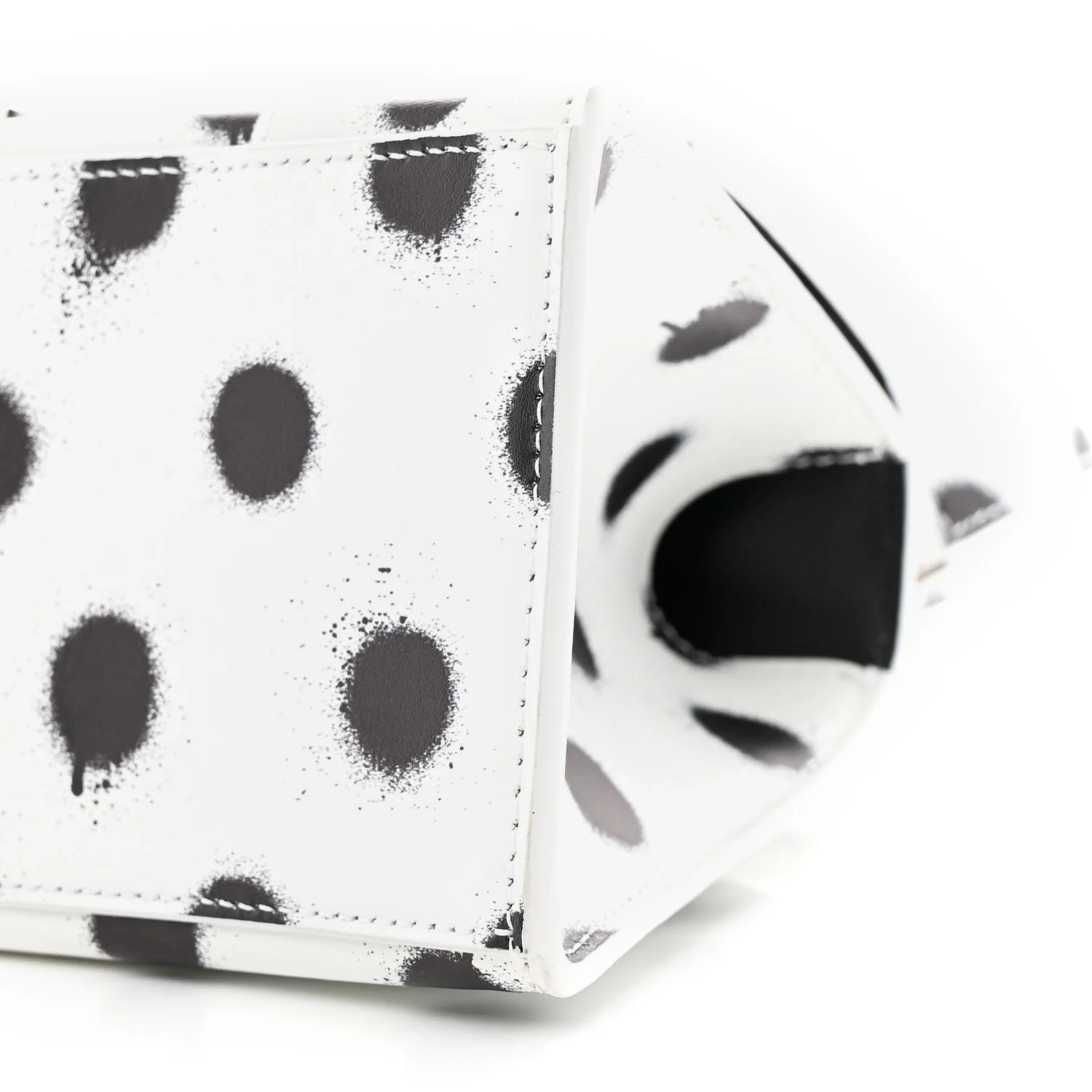 Smooth Calfskin Spray Polka Dot Small Hourglass Top Handle Bag White Black