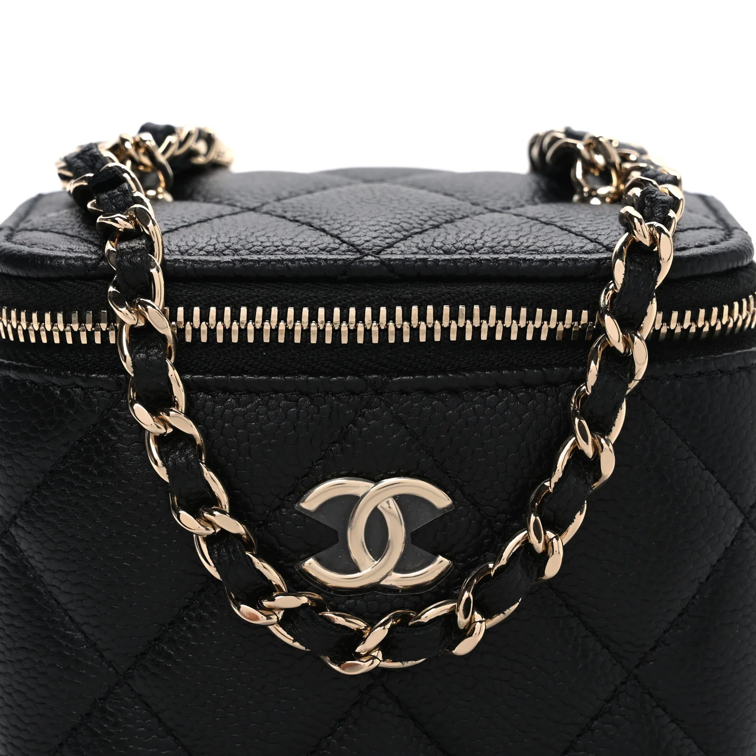 Caviar Quilted Mini Vanity Case With Chain Black