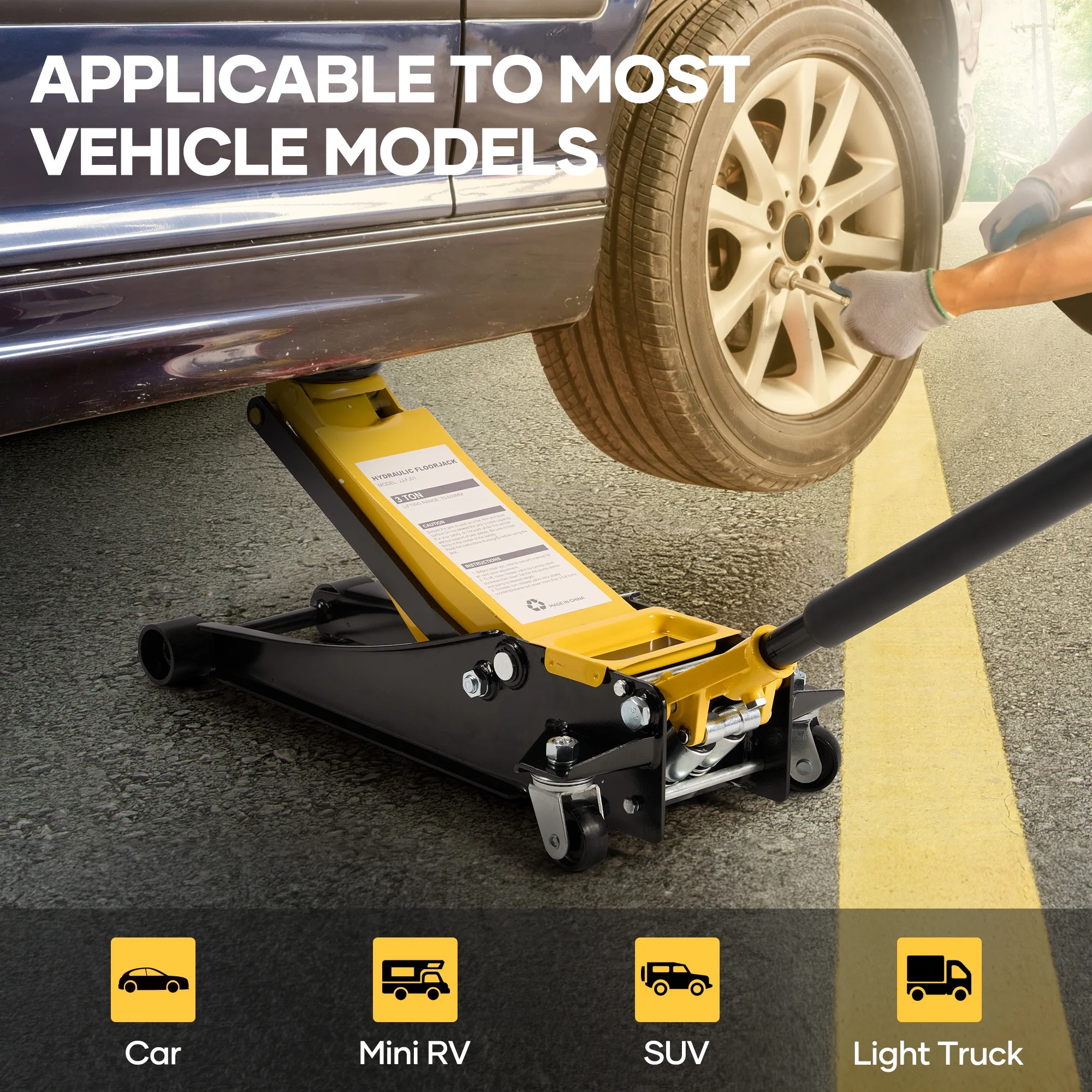 3 Ton Low Profile Floor Jack, Dual Piston Hydraulic Pump, Heavy Duty All Steel Construction, Lifting Range 2.8"-19.7", Use for Car, SUV, Mini RV, Light Truck, Yellow - Image 6