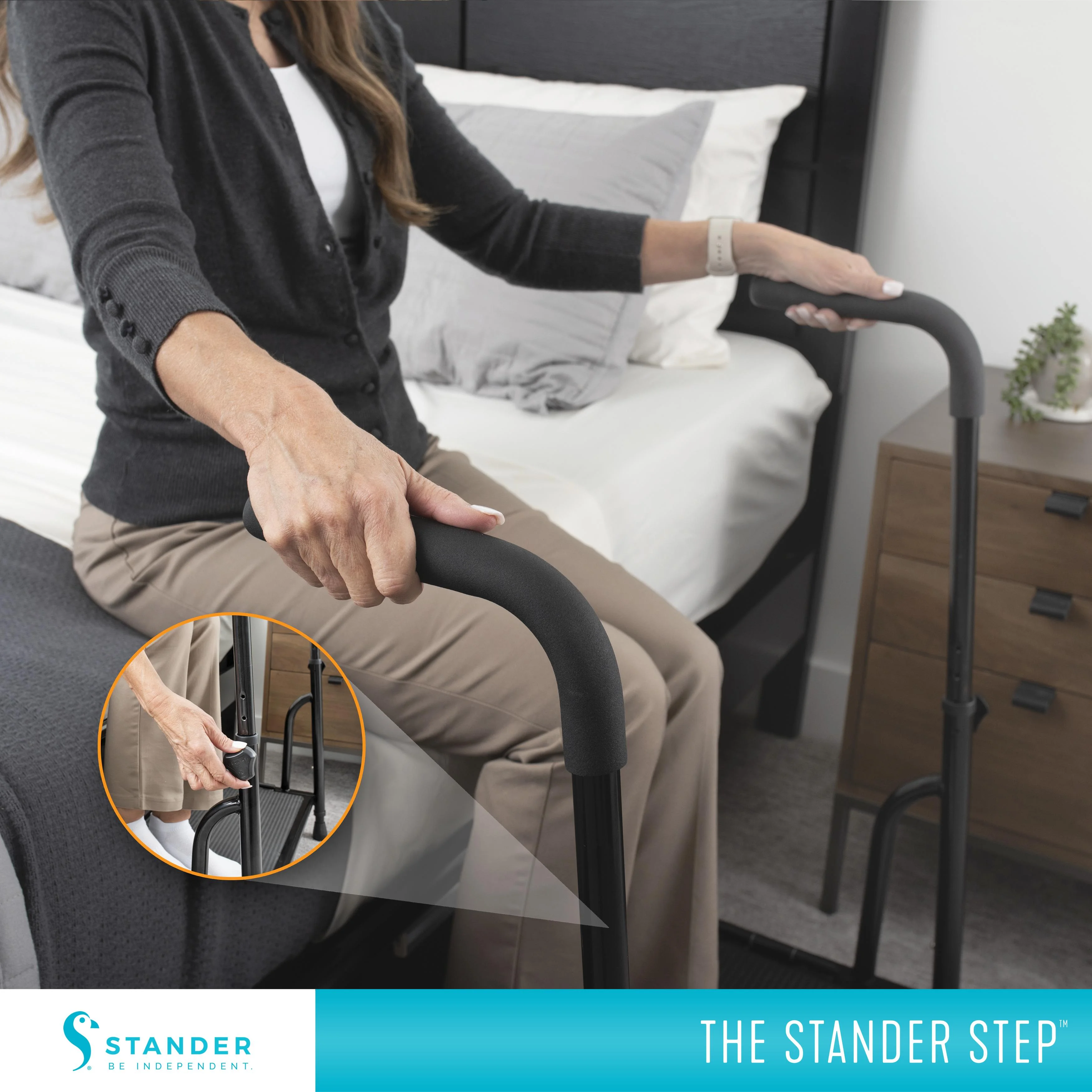 Step Stool, Bed Step with Adjustable Hand Rails for Seniors and Elderly Adults, Extra Wide Heavy Duty Step Ladder, Stepping Stool with Grab Bars and Motion Activated Light, White(White) - Image 9